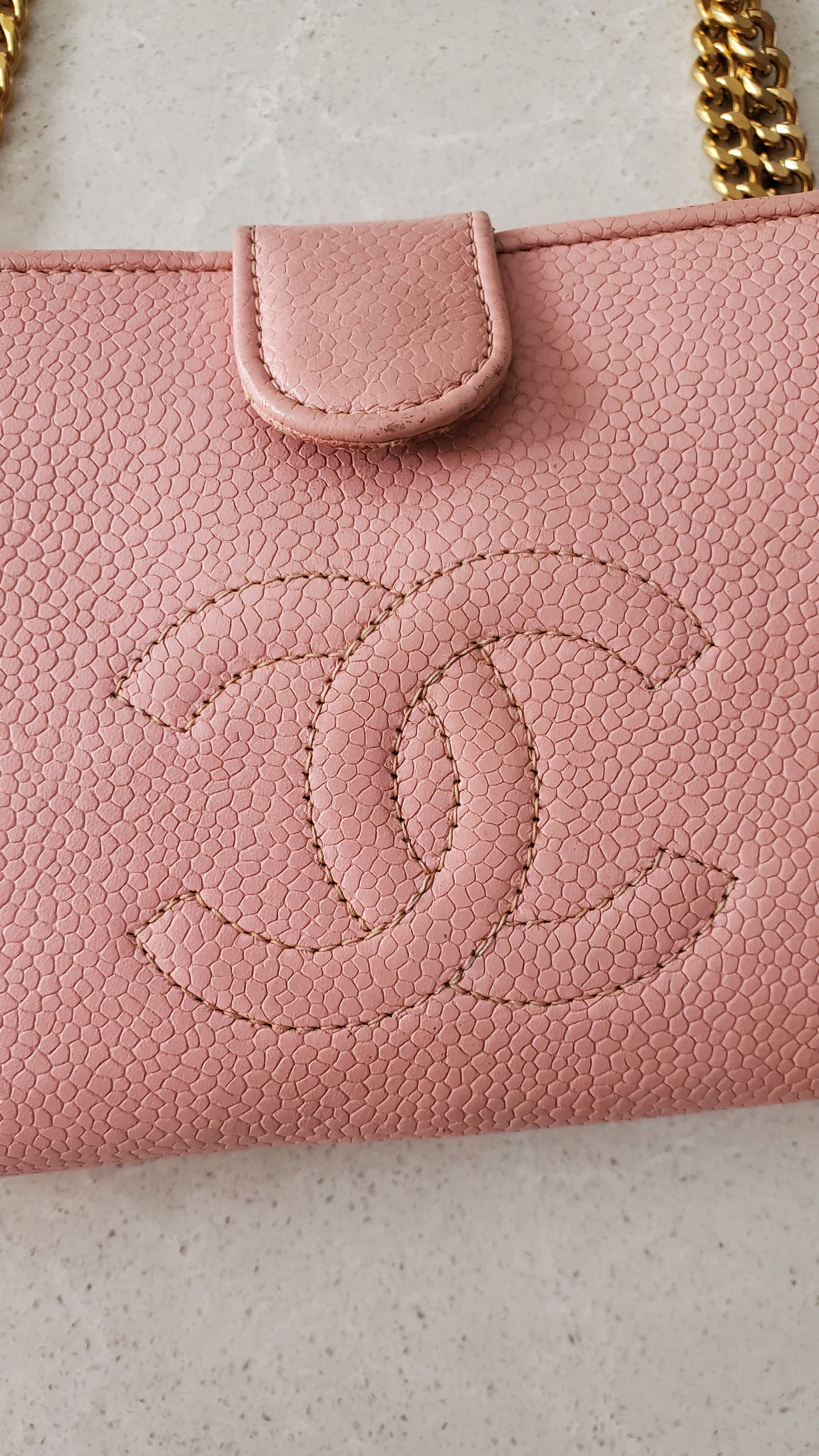 Authentic Chanel Upcycle Pink Caviar Wallet on Chain