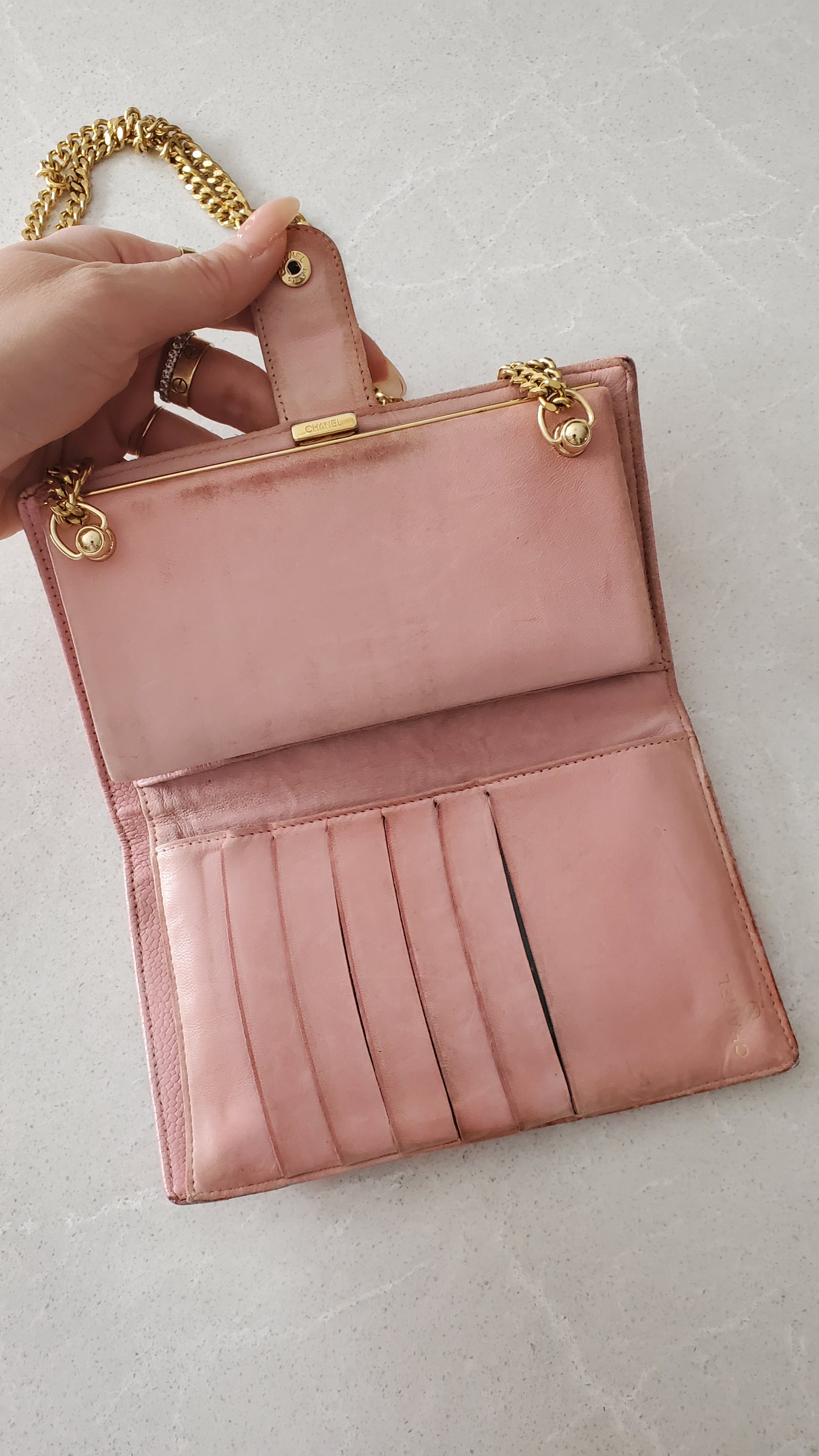 Authentic Chanel Upcycle Pink Caviar Wallet on Chain