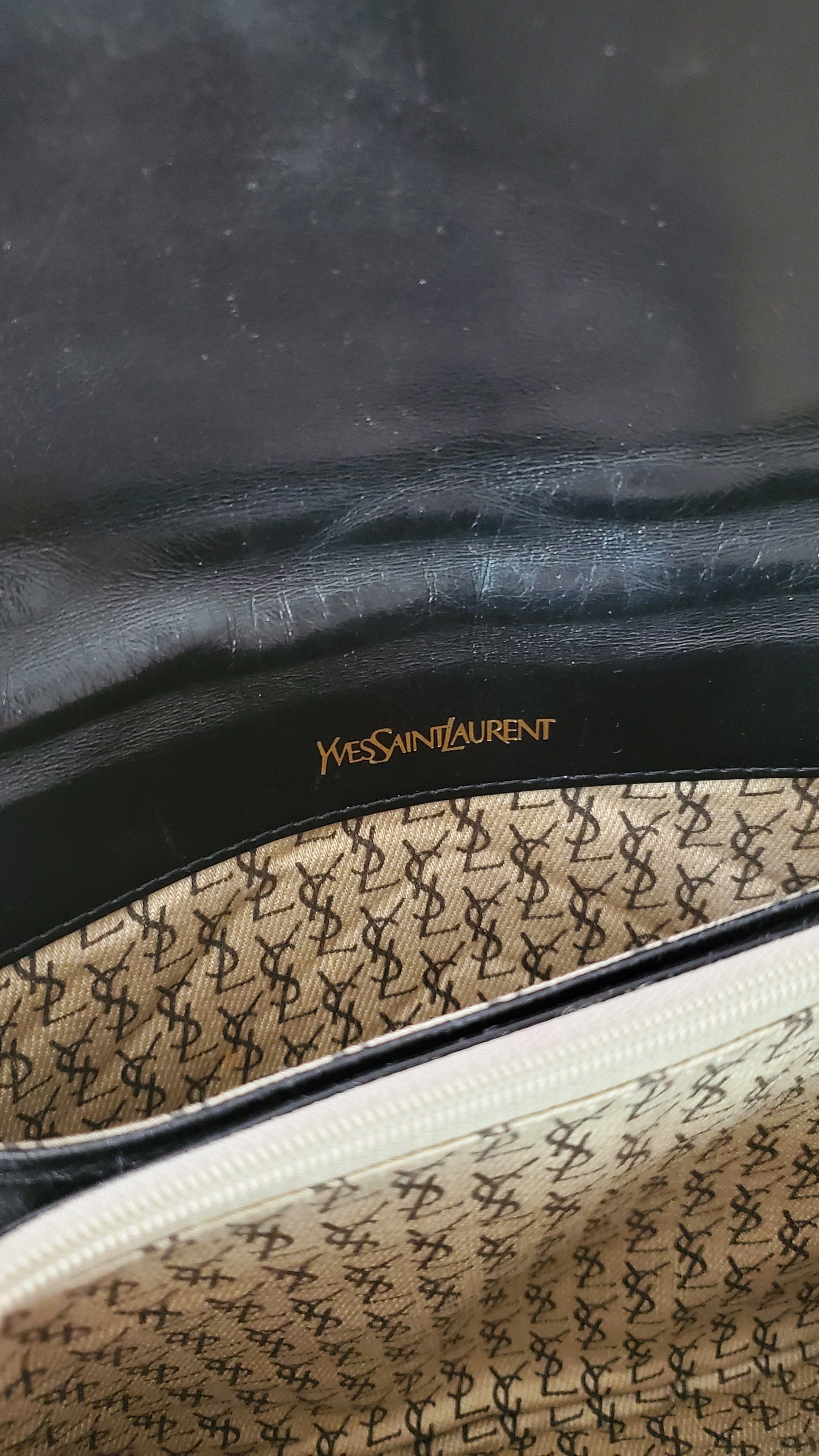 Authentic Vintage YSL Yves Saint Laurent Upcycle Black Leather Multi Compartments Purse with Straps