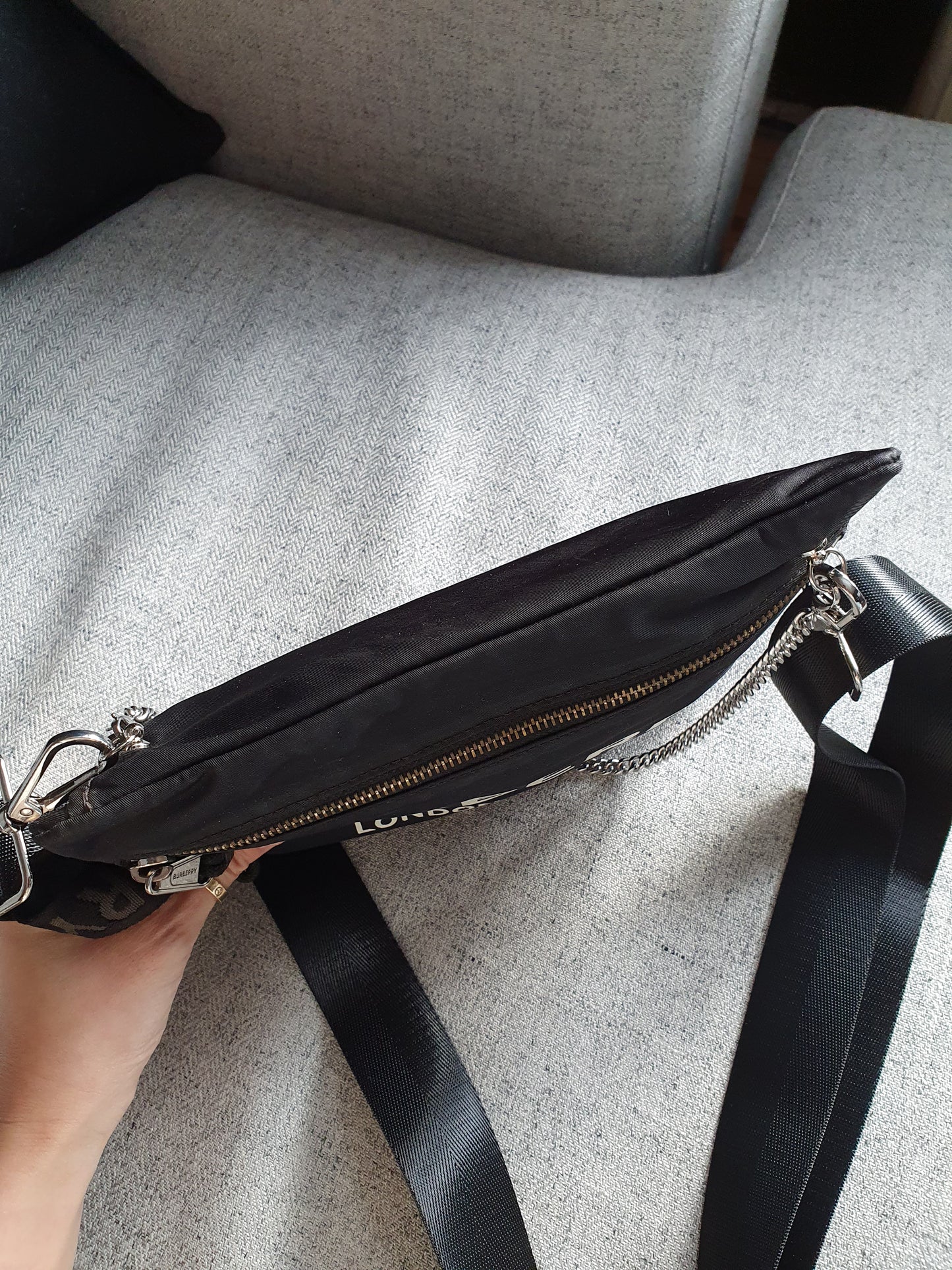 *New Drop* Authentic Burberry Upcycle Black Pouch on Strap & Chain