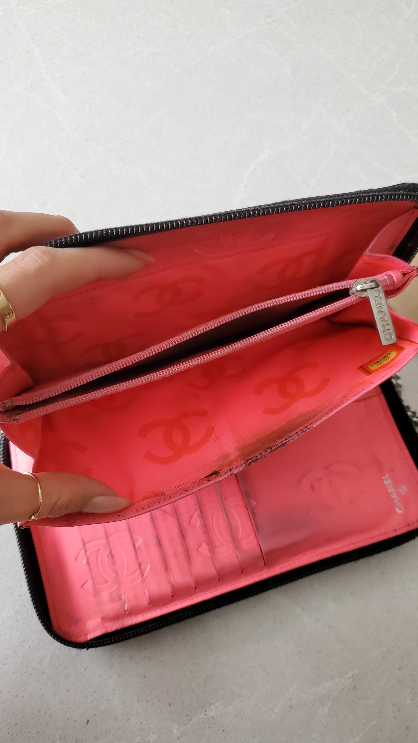 Authentic Vintage Chanel Upcycle Large Zip Wallet on Chain