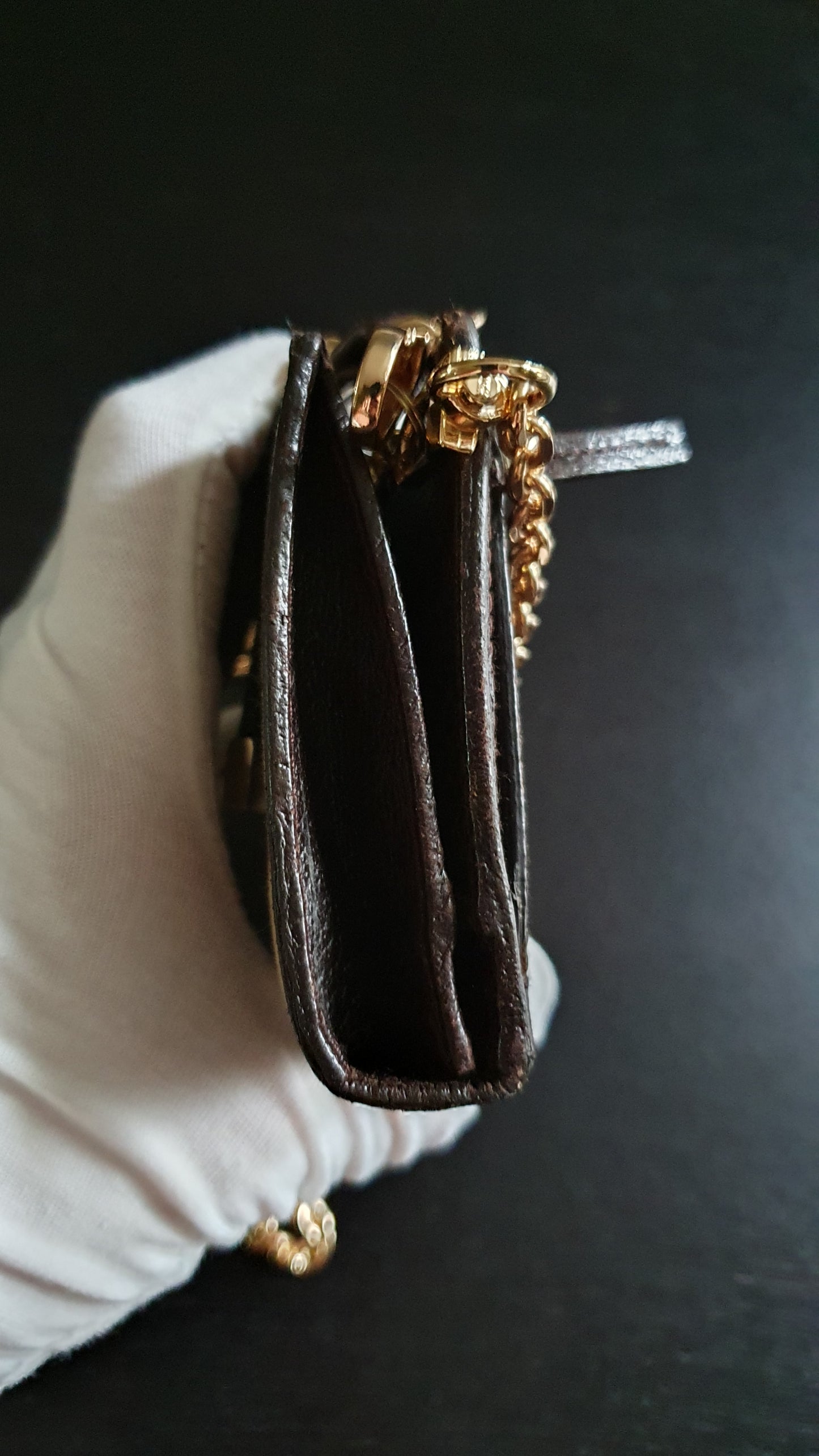 Authentic Gucci Upcycle Canvas Wallet with Strap and Chain