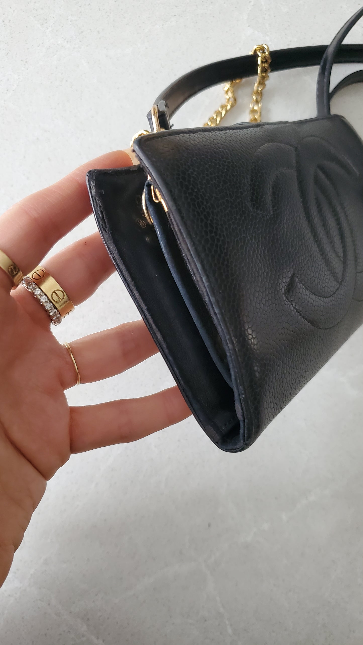 Authentic Vintage Chanel Caviar Upcycle Wallet on Chain & Strap