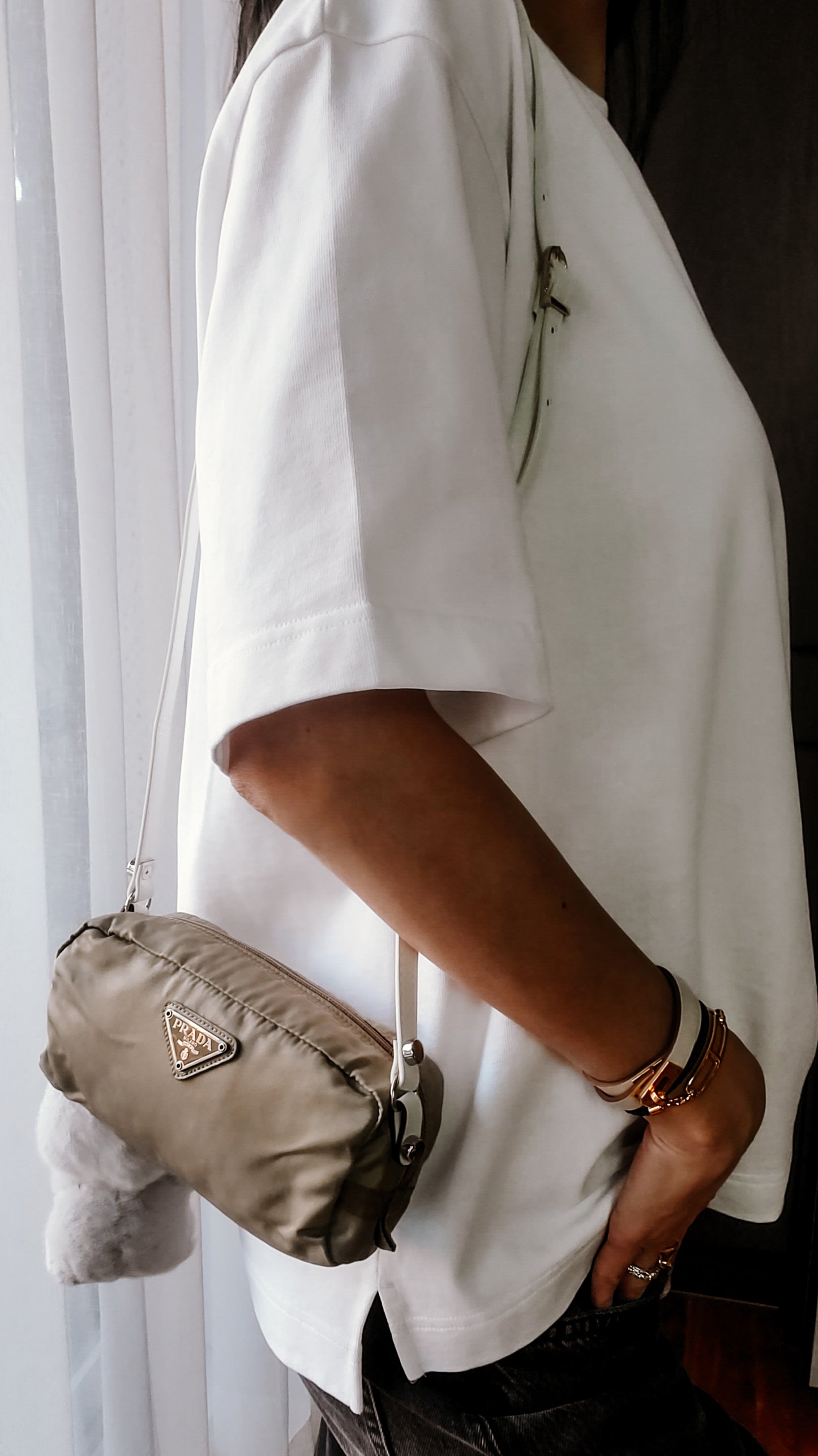 Authentic Prada Upcycle Nylon Pouch with Chain & Strap