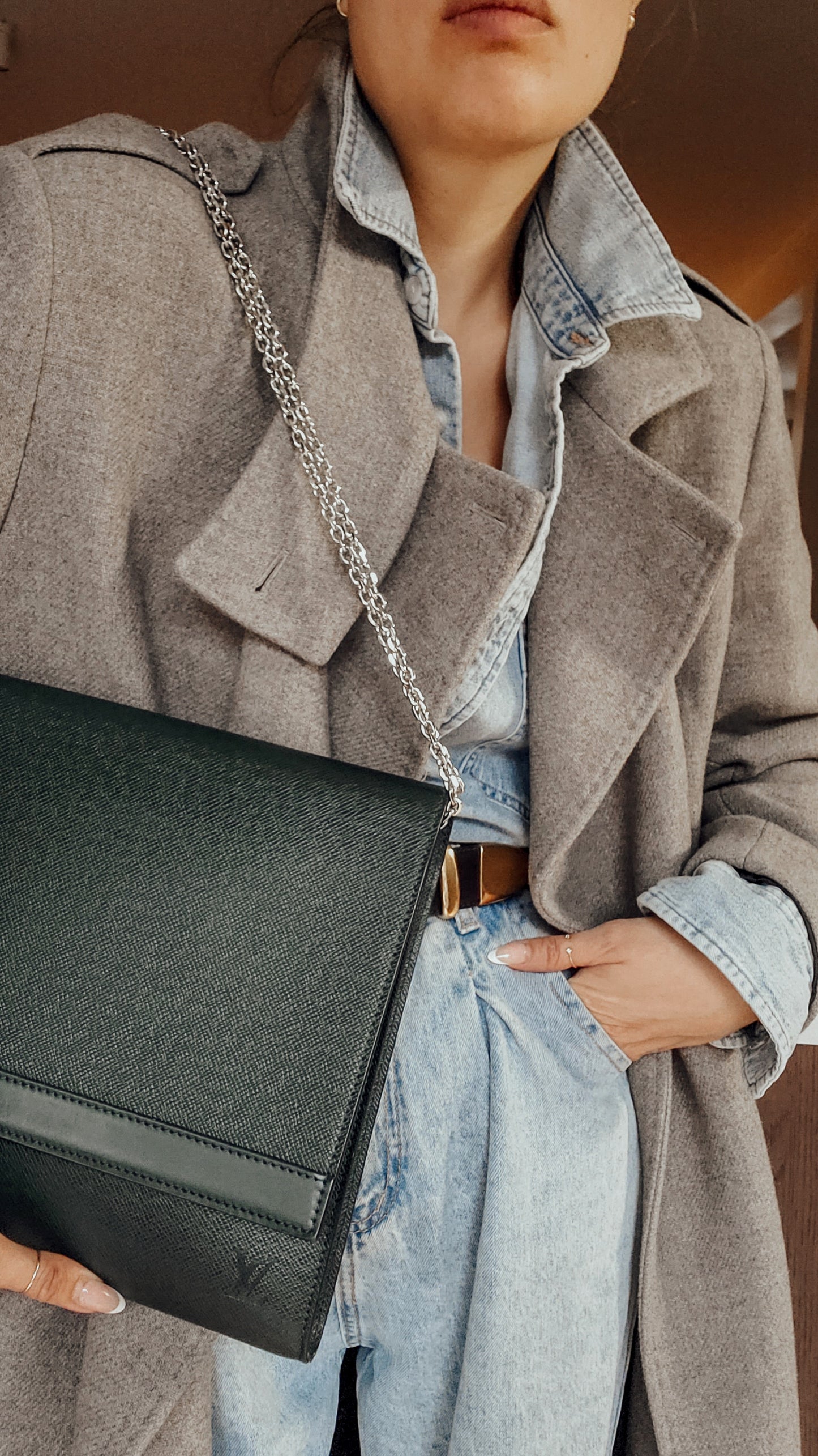 Authentic Vintage Louis Vuitton (Dark Green) Upcycle Large Purse on Chains