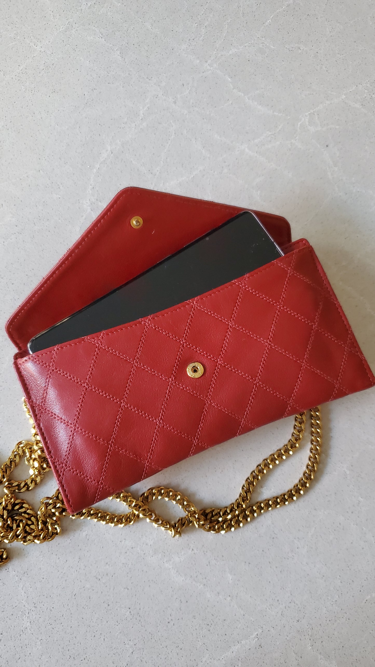 Authentic Vintage Chanel Upcycle Red Leather Wallet on Chain