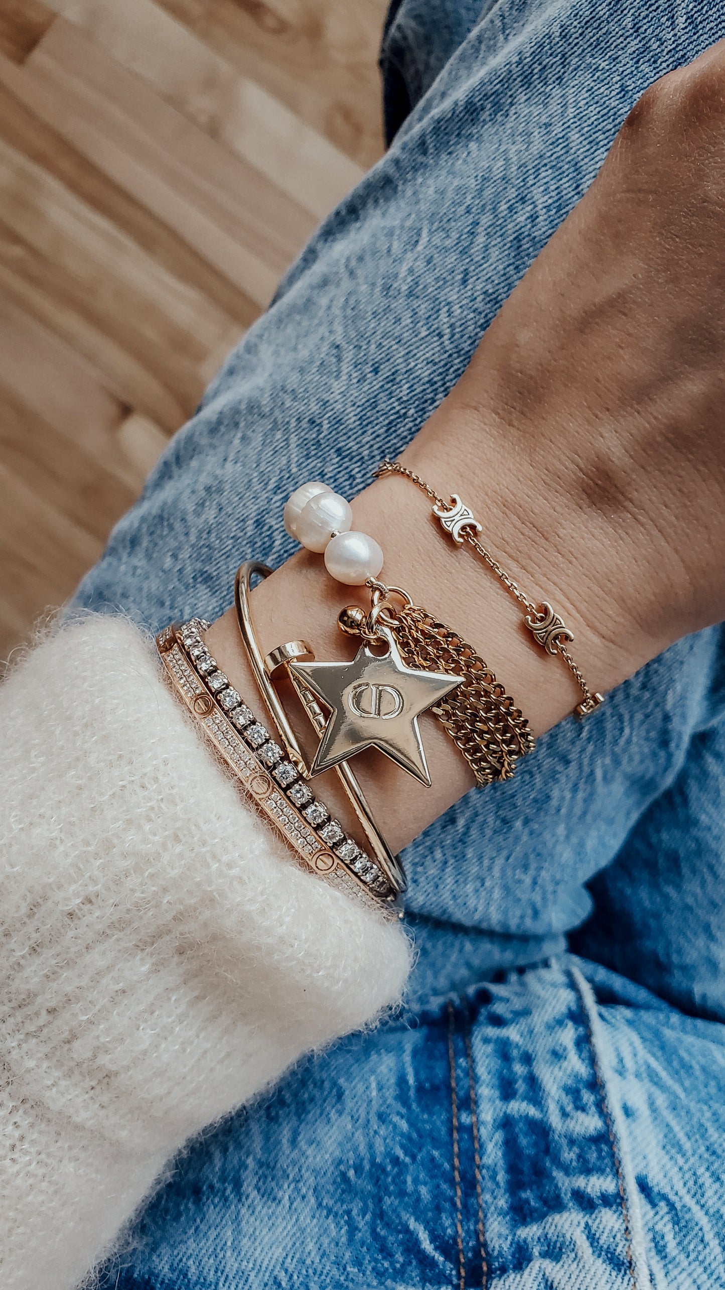 Authentic Dior (Star) Upcycle Handmade Real Freshwater Half Pearl Bracelet