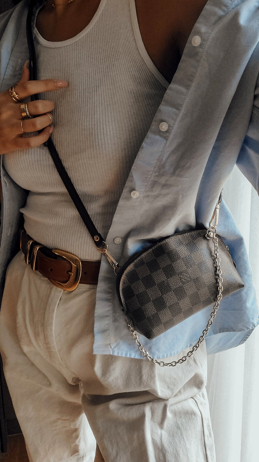 Authentic Louis Vuitton Upcycle Brown Ebene Pouch on Chain & Strap
