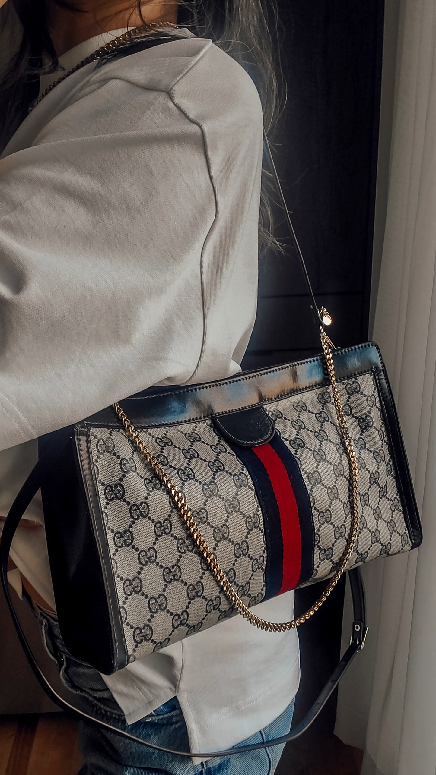 Authentic Vintage Upcycle Gucci Large Bag on Chains (with velcro closing)