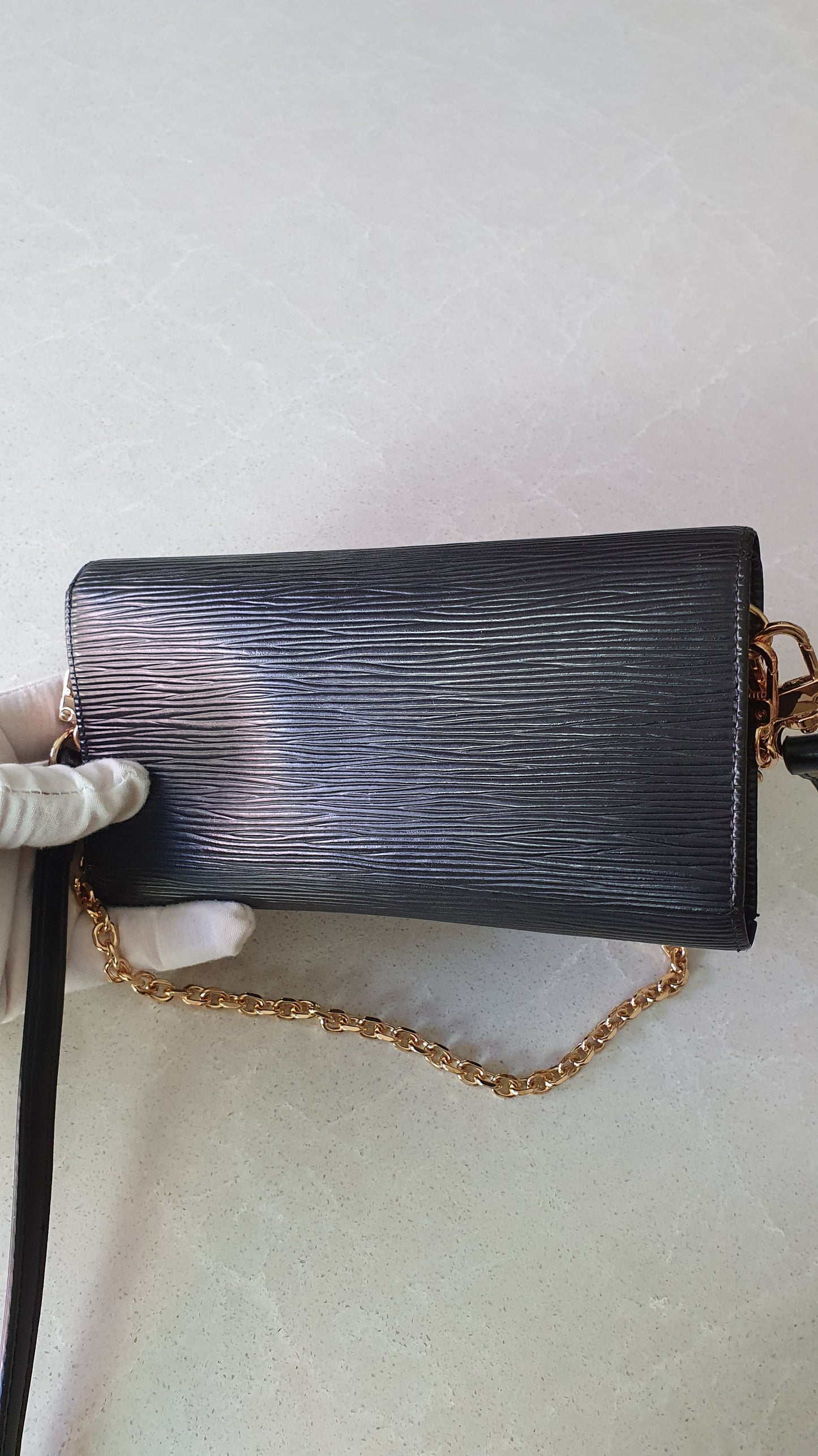 Authentic Louis Vuitton Upcycle Long Black Epi Wallet on Strap & Chain