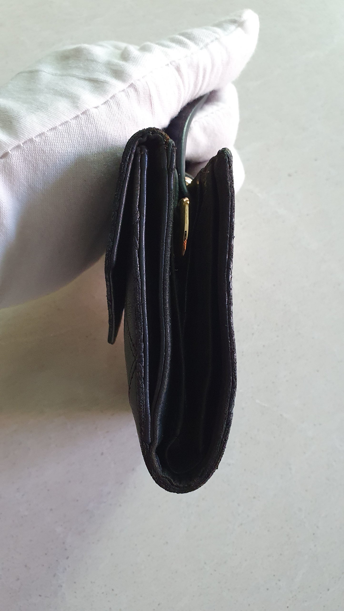 Authentic Chanel Upcycle Small Black Compact Wallet with Single Handle