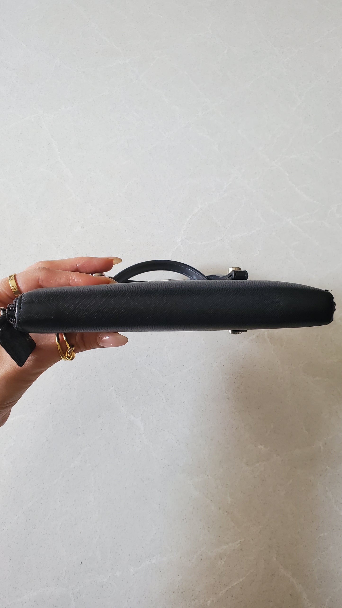 Authentic Prada Upcycle Black Zip-Up Wallet with Handle Straps