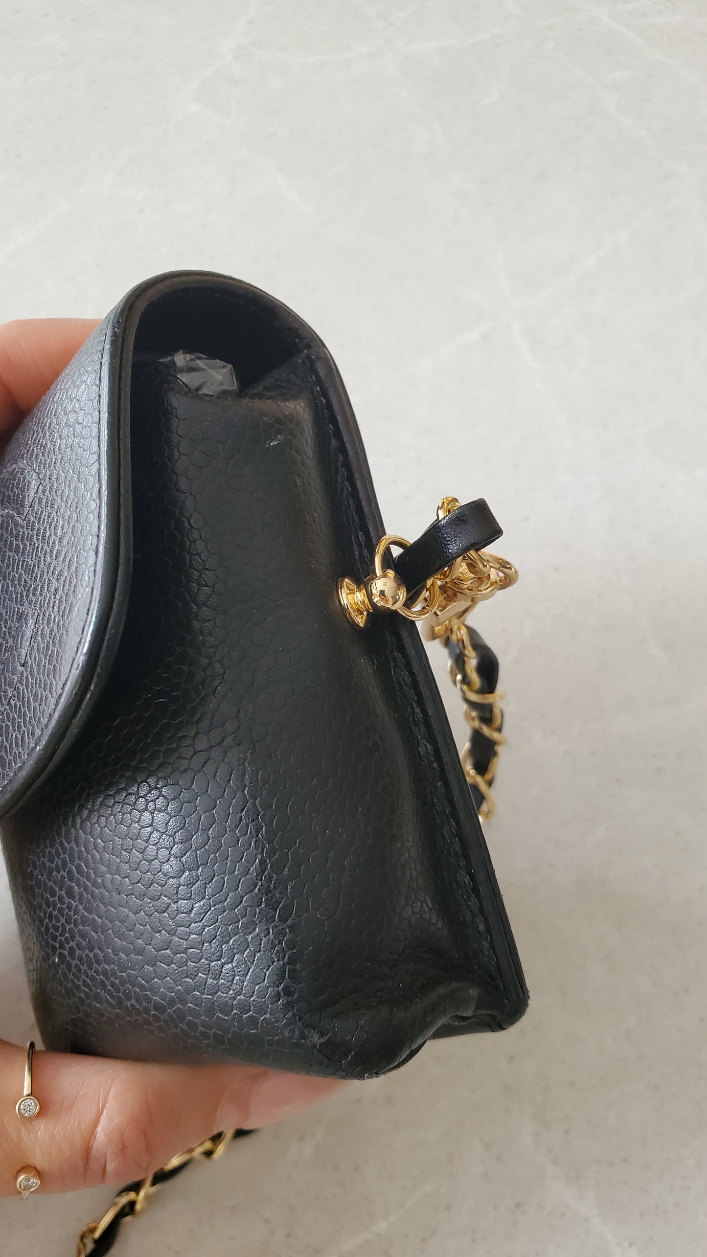 Authentic Vintage Chanel Upcycle Versatile Black Caviar Small Pouch on Chain (2 chains option)