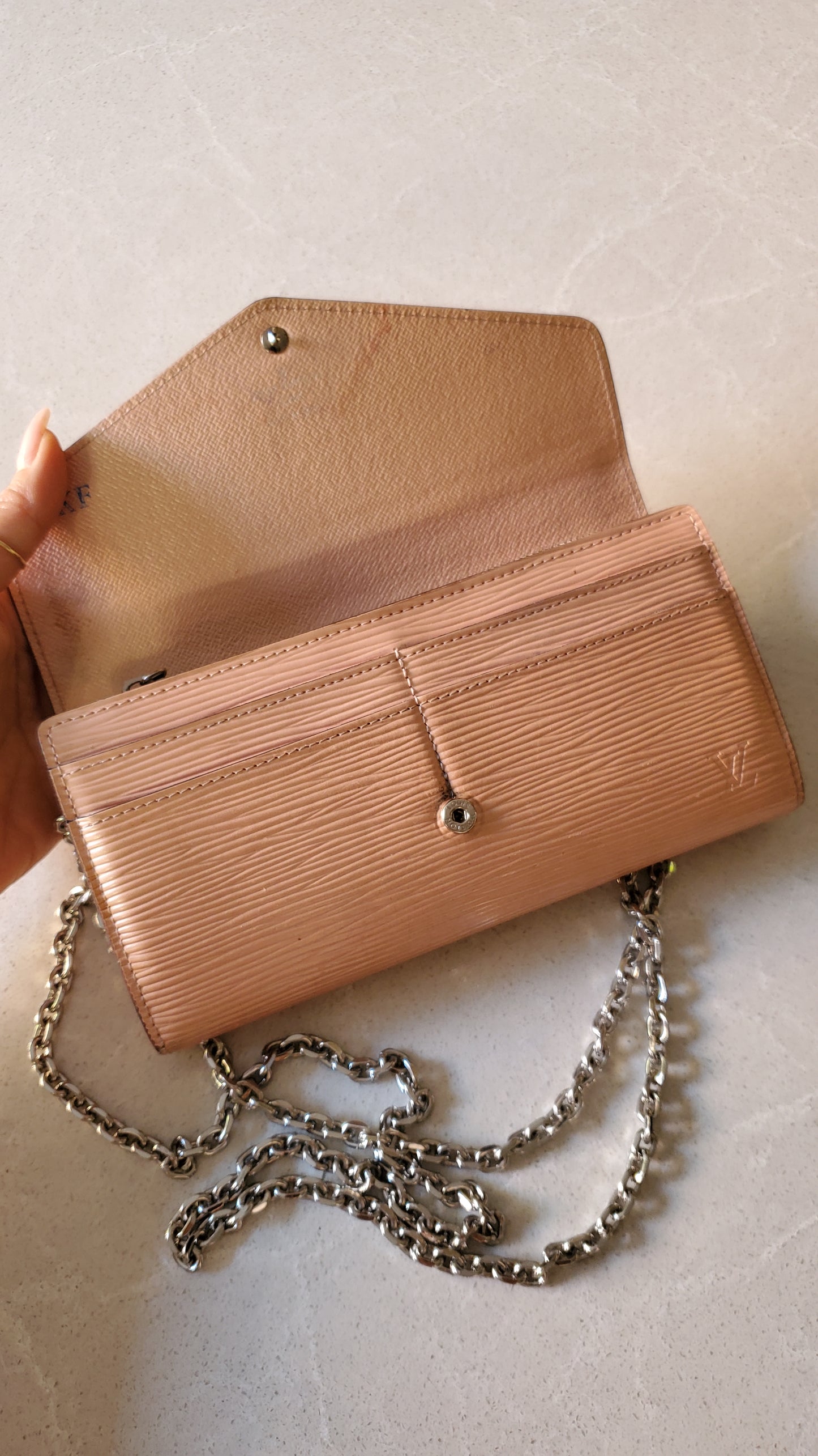 Authentic Louis Vuitton Pink Epi Upcycle Long Wallet on Chain