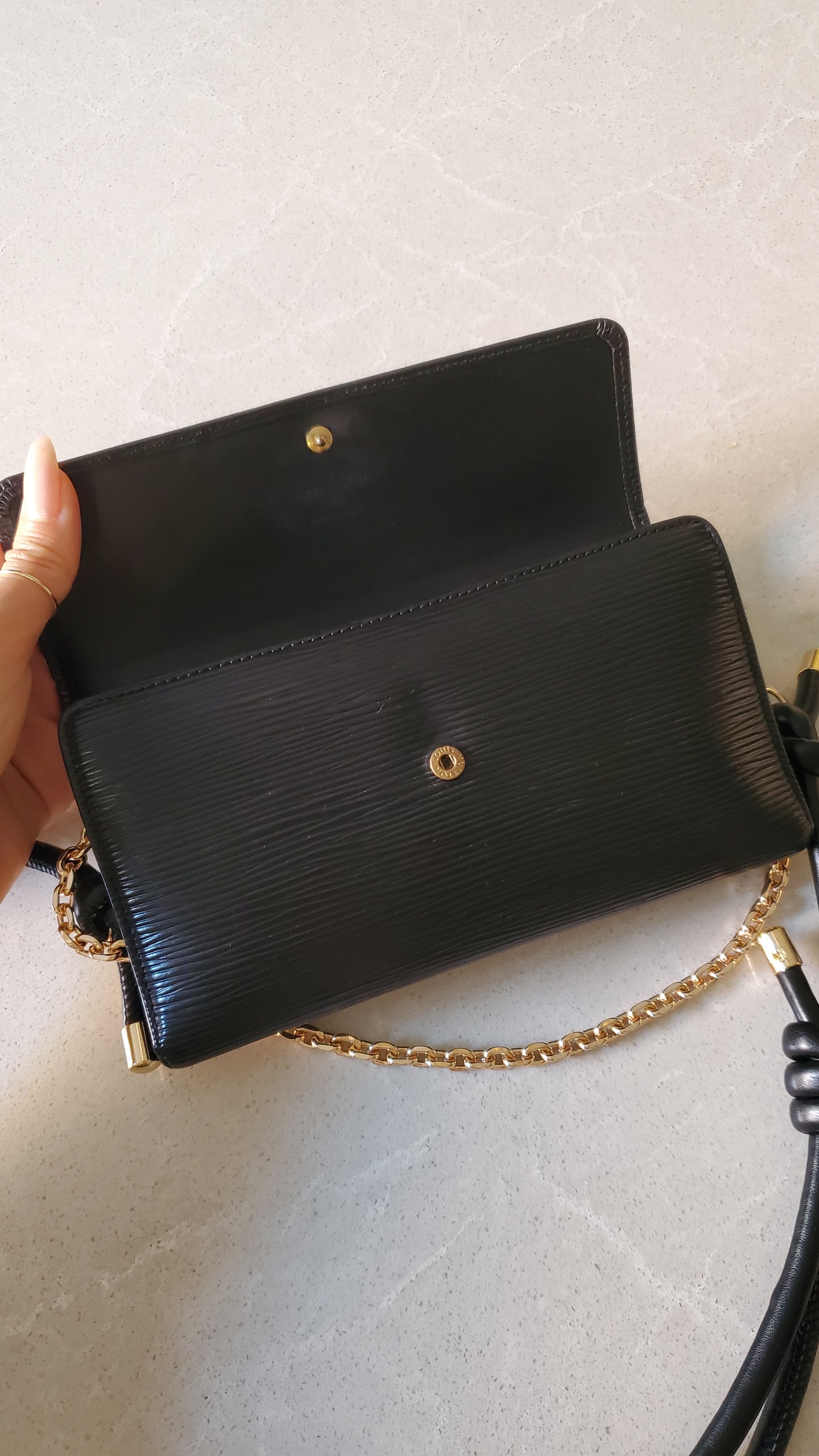 Authentic Louis Vuitton Upcycle Long Black Epi Wallet on Strap & Chain