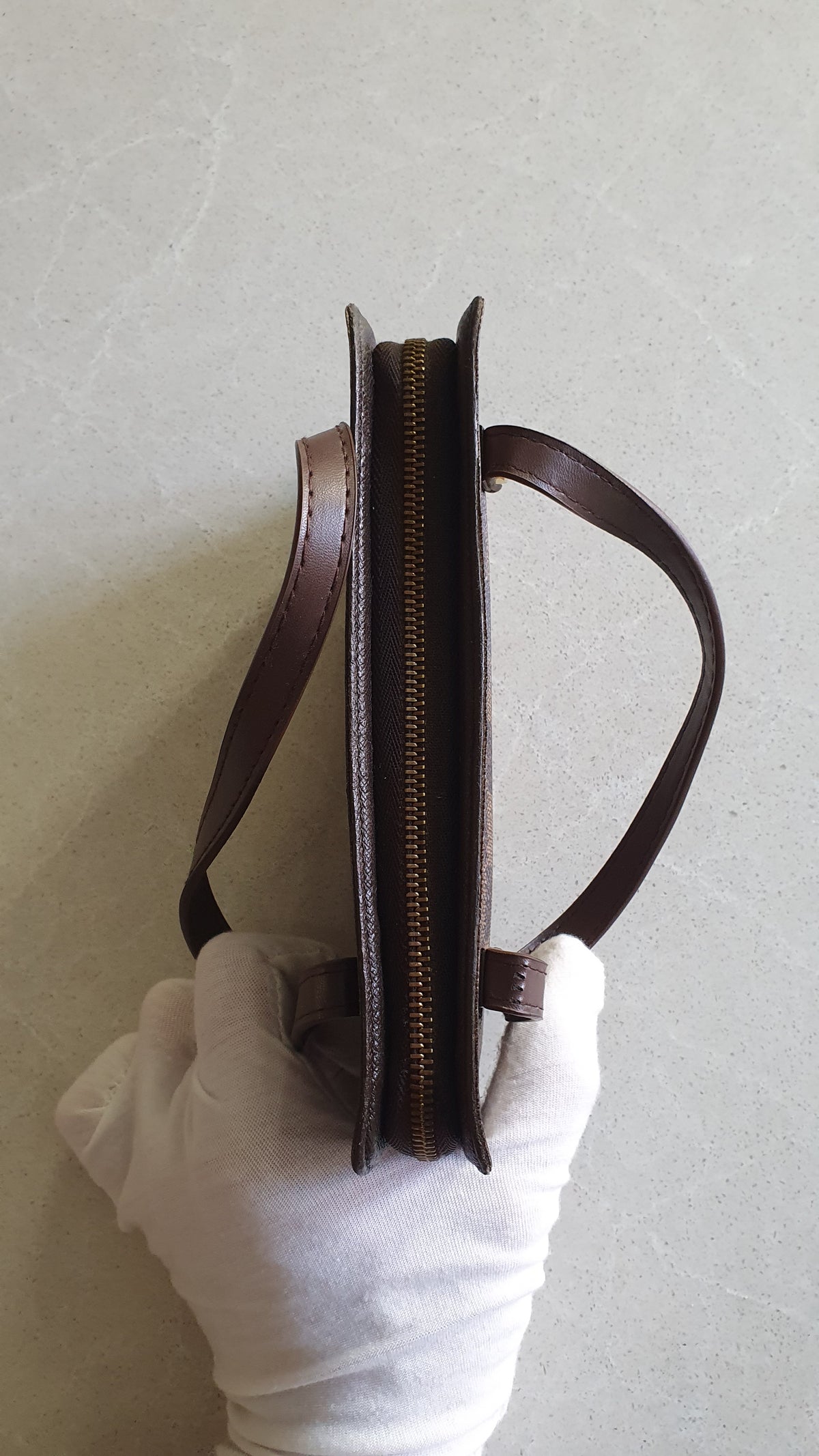 Authentic Vintage Louis Vuitton Upcycle Brown Damier Zip Wallet with Two Handles