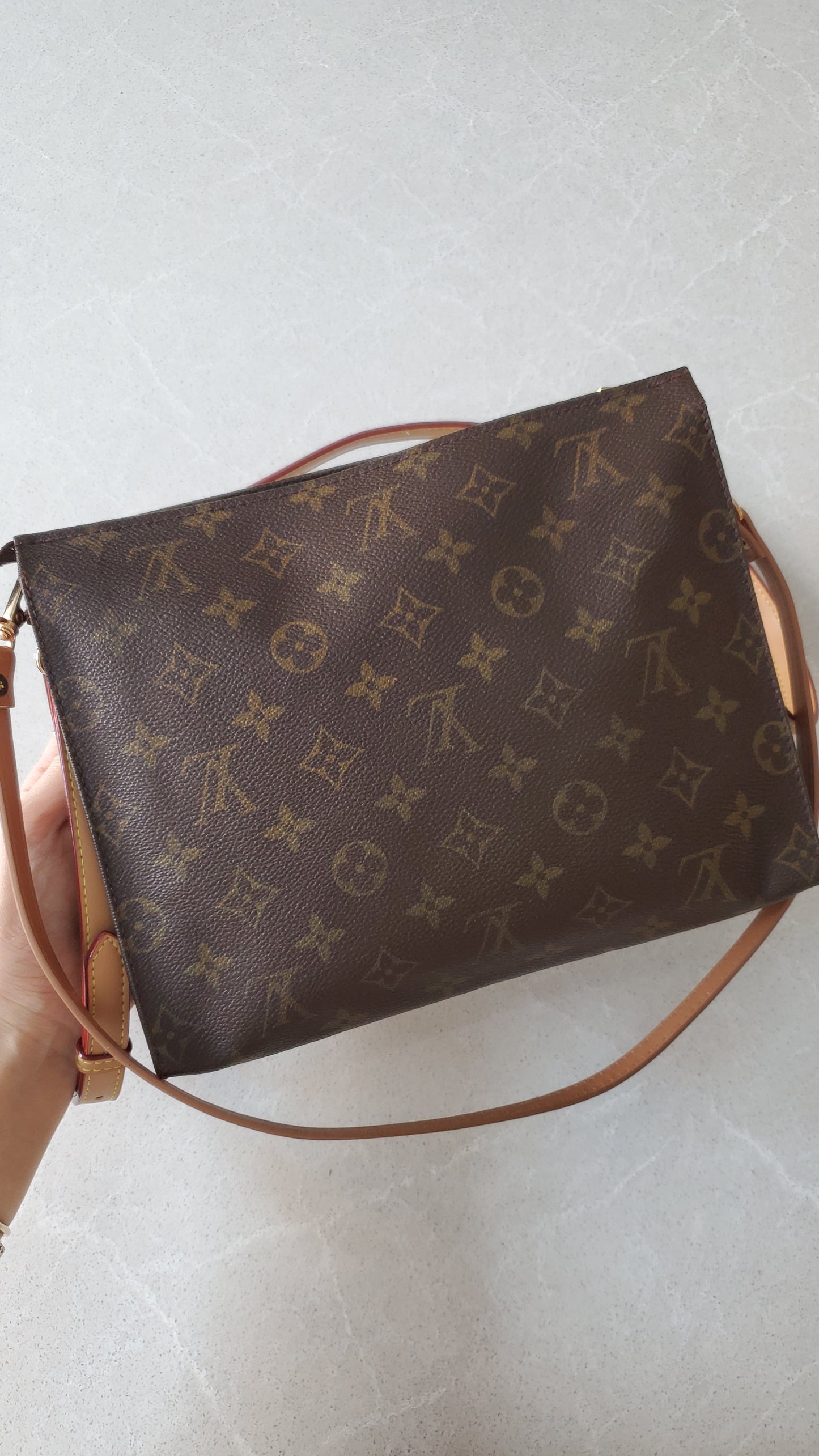 Authentic Vintage Louis Vuitton (Cream Insert) Upcycle Toiletry Pouch with Chain & 2 Straps