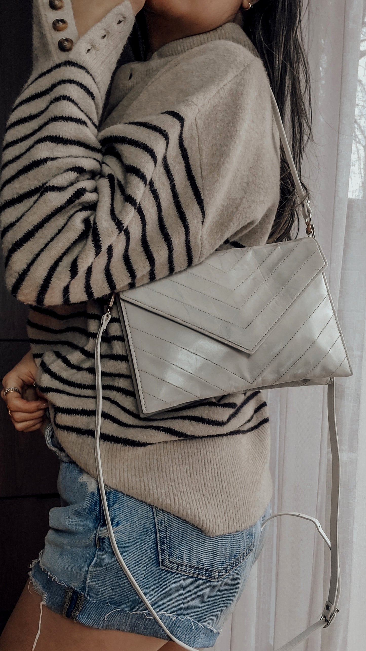 Authentic Vintage YSL Yves Saint Laurent Upcycle White Leather Multi Compartments Purse with Straps