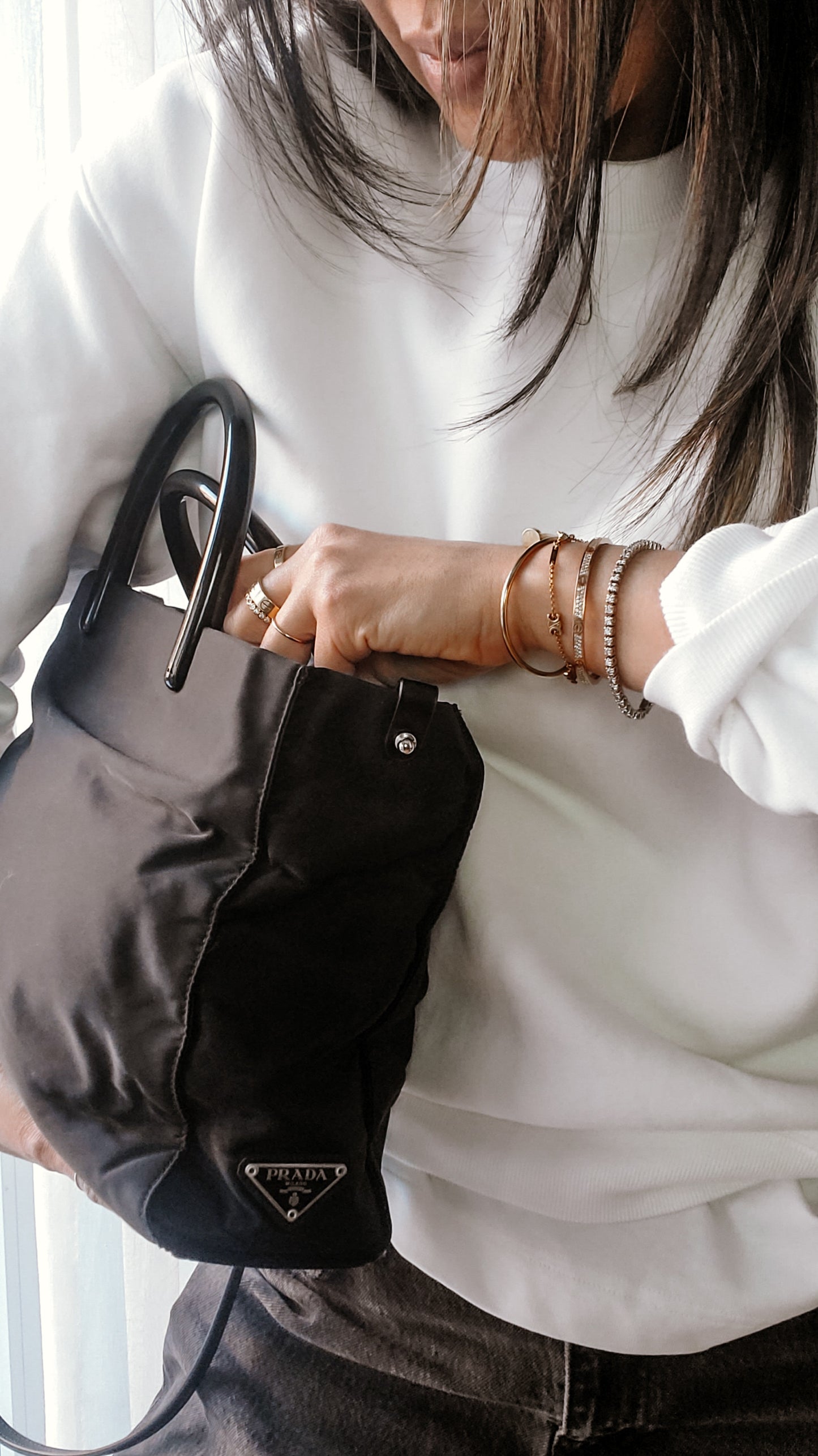 Authentic Prada Upcycle Black Nylon Tote Bag with Strap