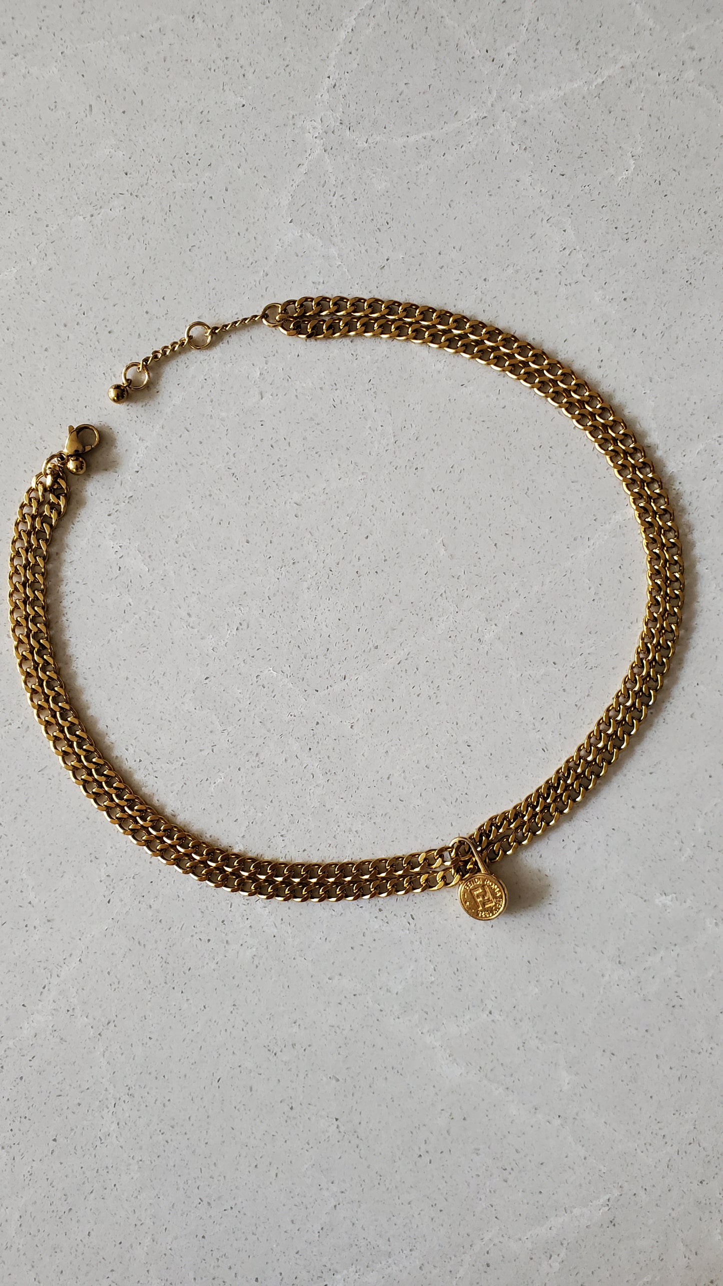 Authentic Vintage Fendi Upcycle Gold Cuban Chain Layers Necklace