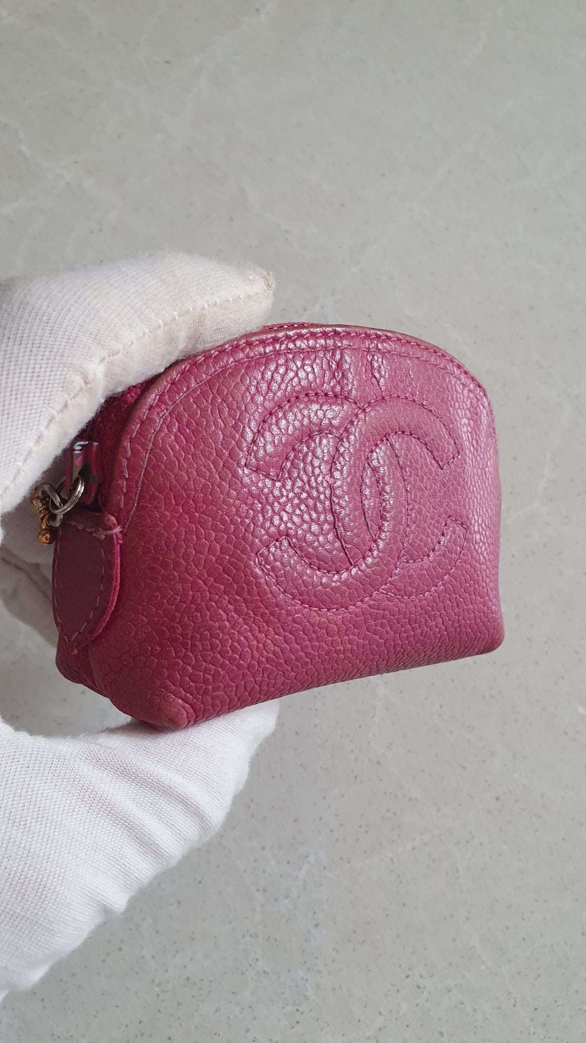 Authentic Chanel Fuchsia Caviar Leather Mini Pouch