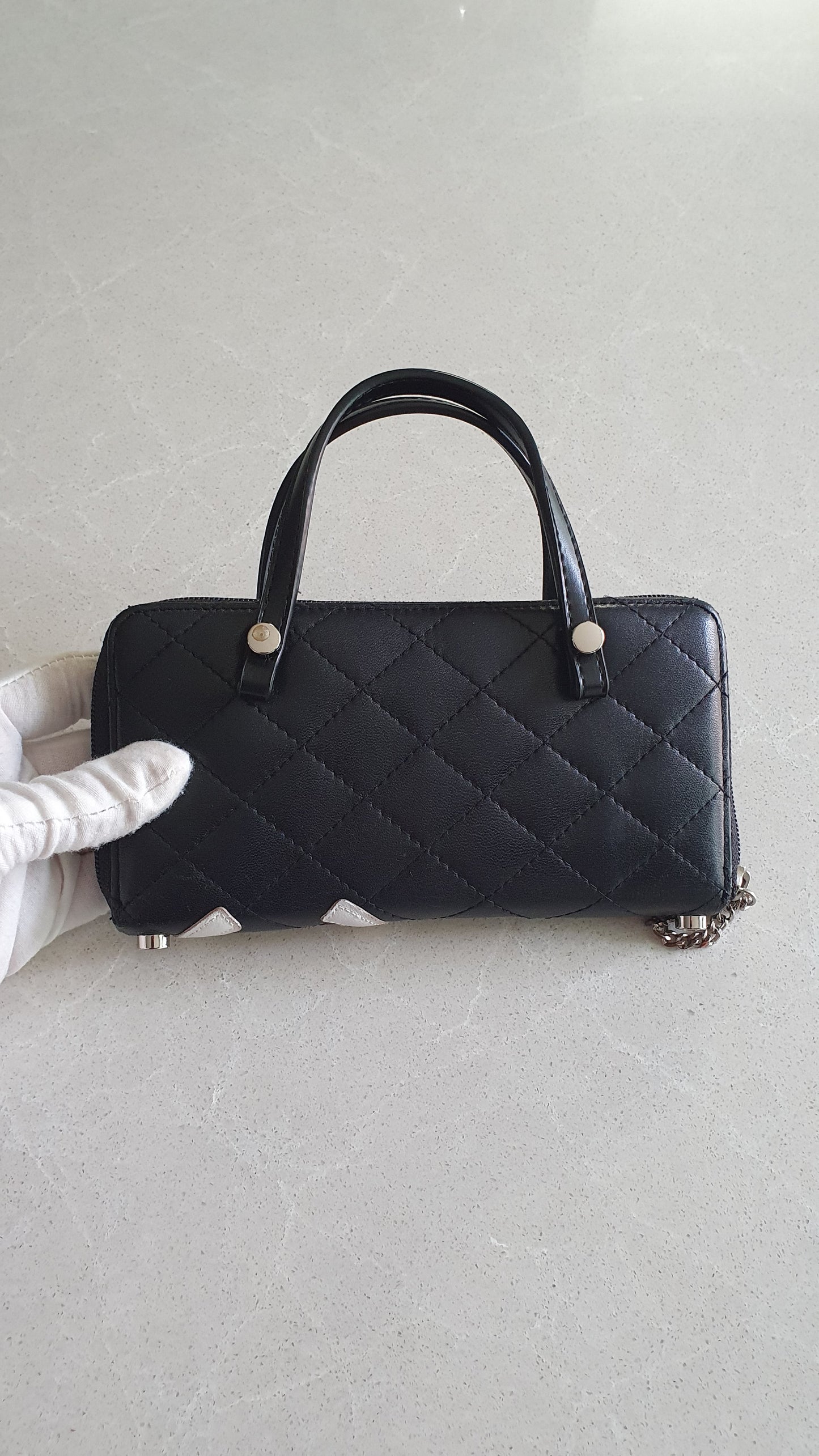 Authentic Chanel Upcycle Black Zip Wallet with Handle Straps