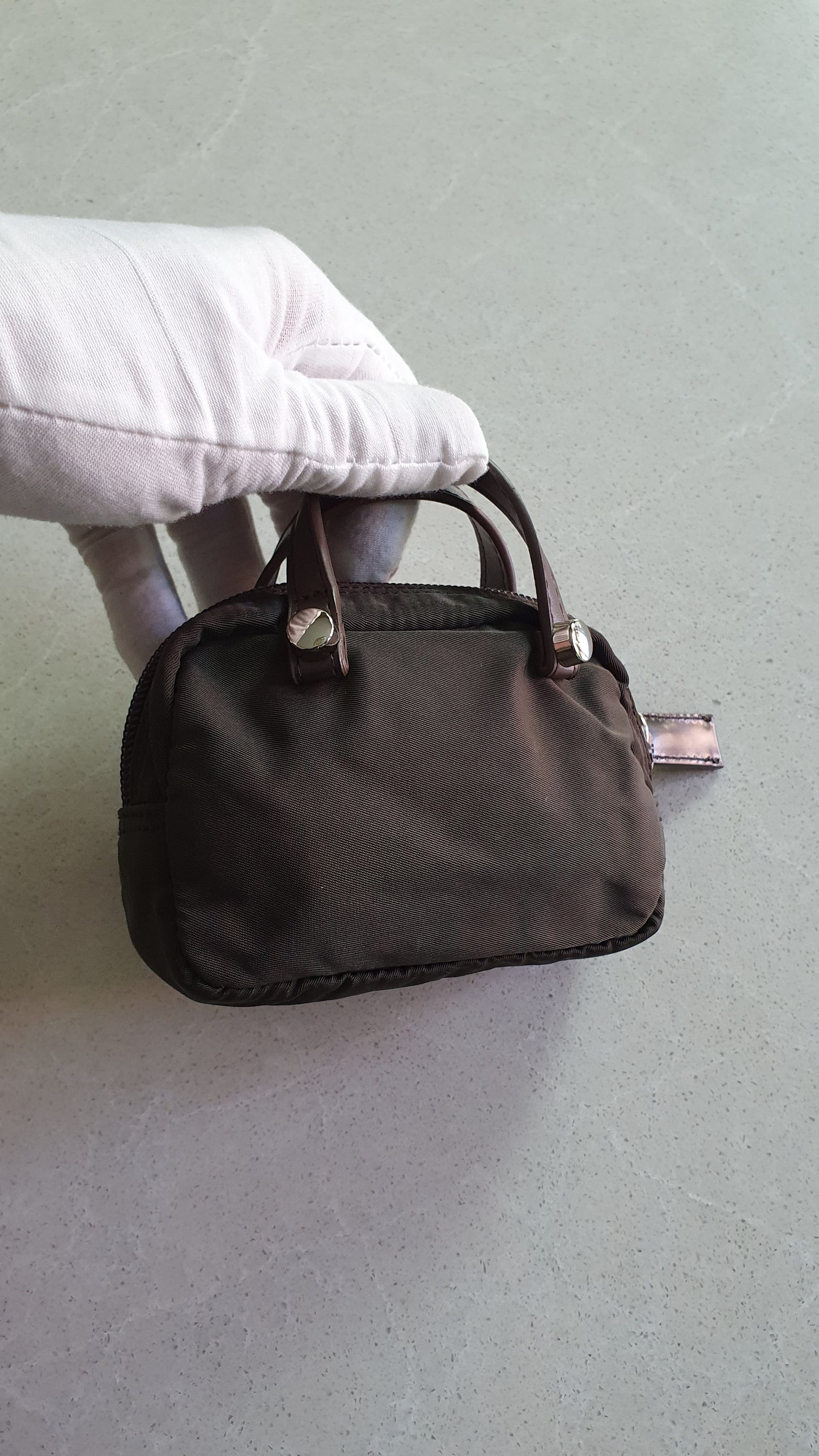 Authentic Prada Upcycle Khaki Mini Pouch with Two Handles