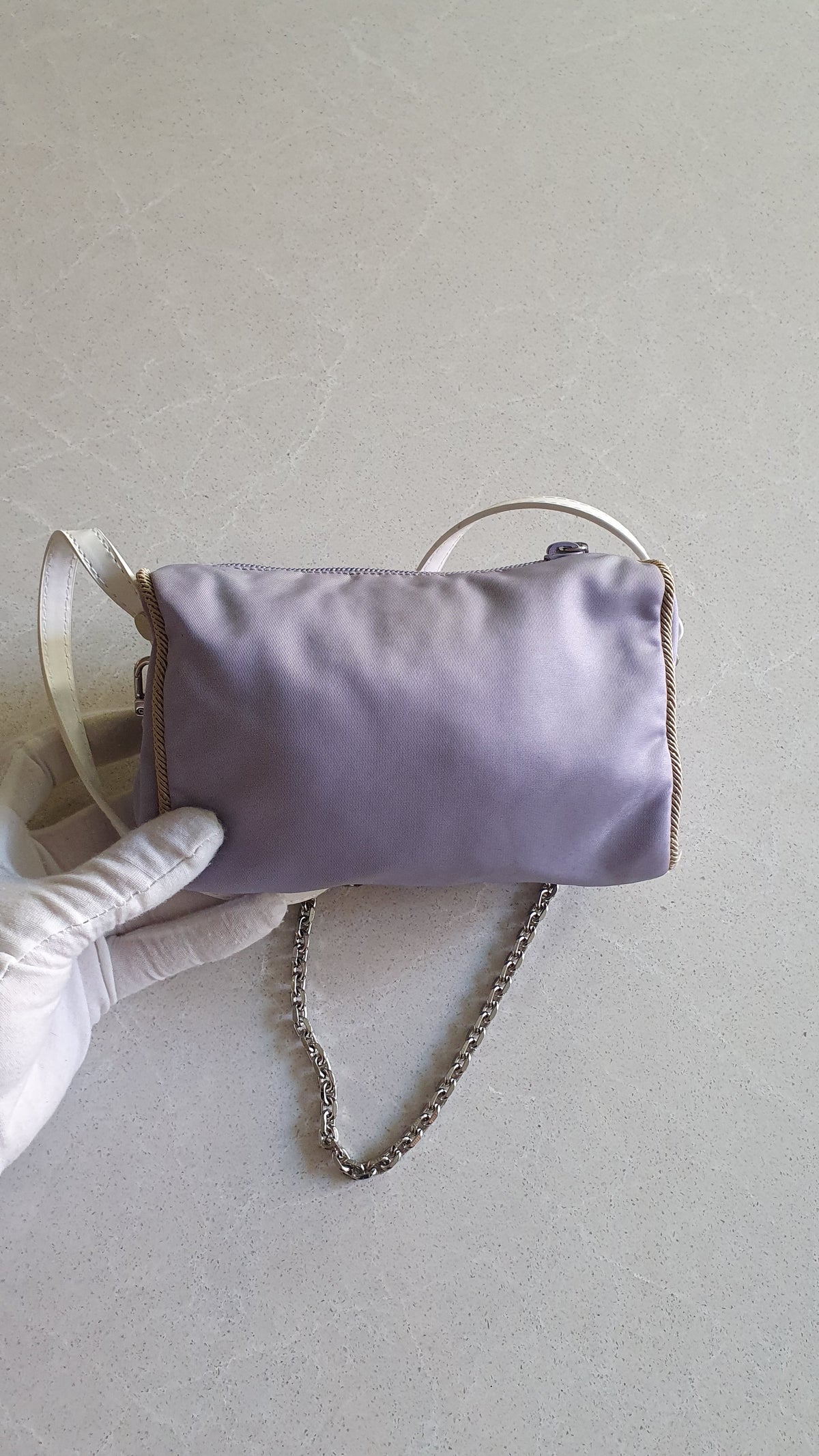Authentic Prada Upcycle Lilac Pouch with Strap and Chain