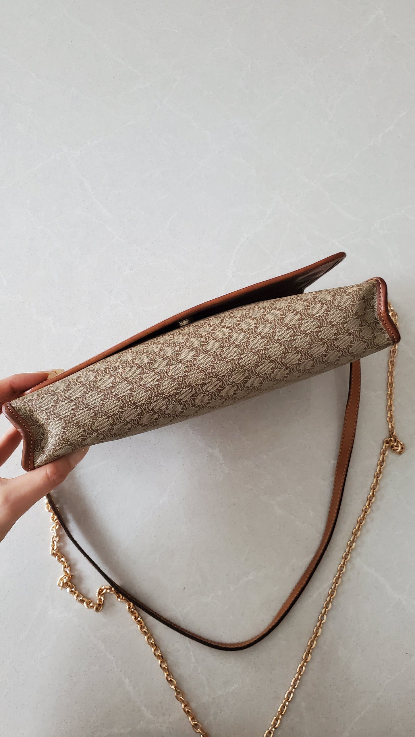 Authentic Vintage Celine (2/2) Upcycle Purse with Strap & Chain