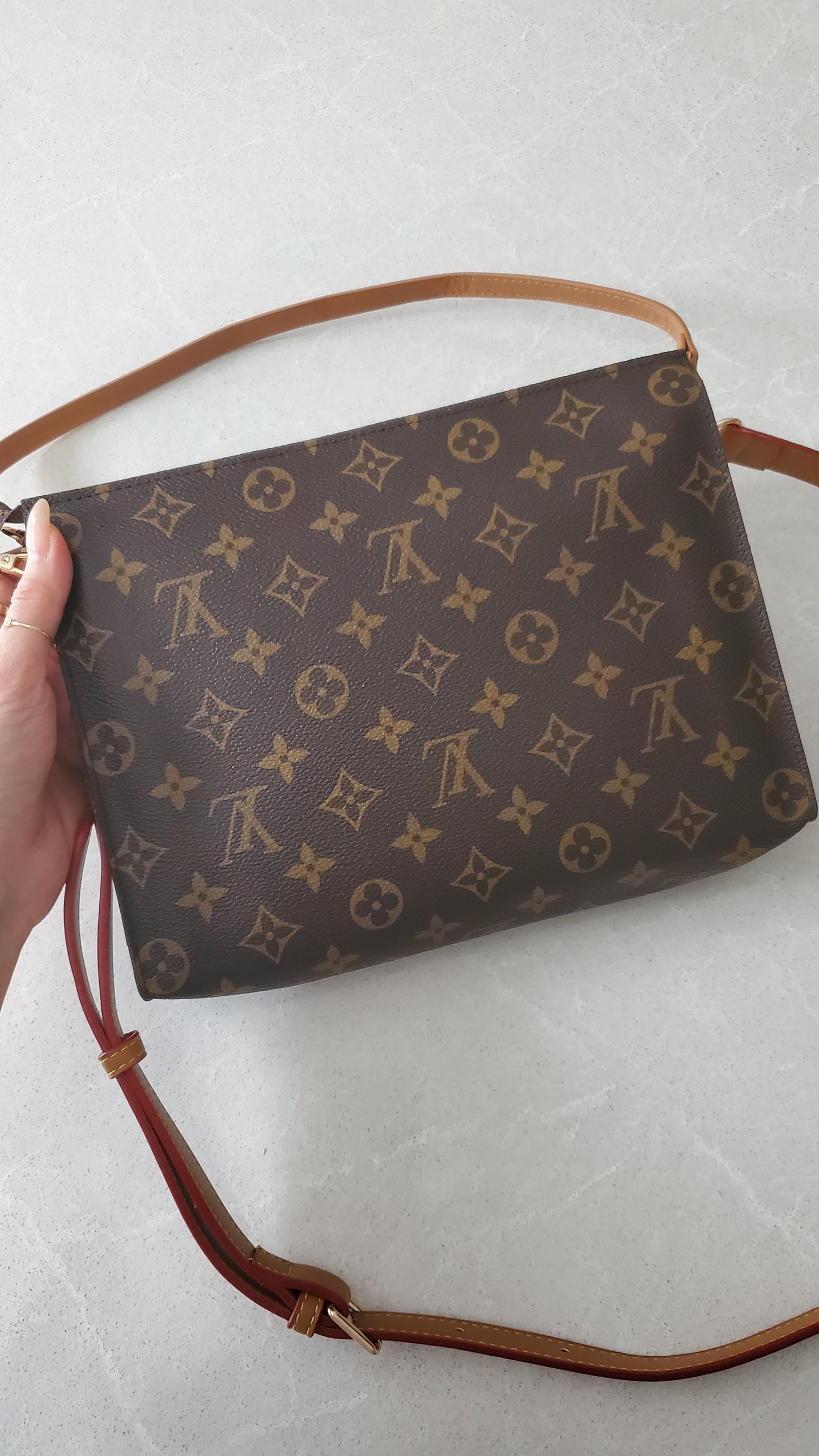 Authentic Vintage Louis Vuitton Upcycle Toiletry Pouch (Grey Insert) with Chain & 2 Straps