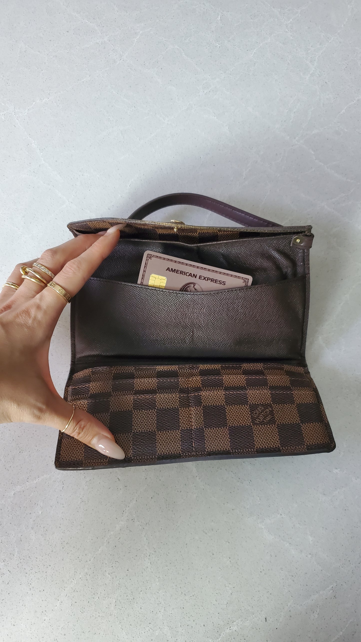 Authentic Louis Vuitton (2) Upcycle Brown Damier Wallet with Straps