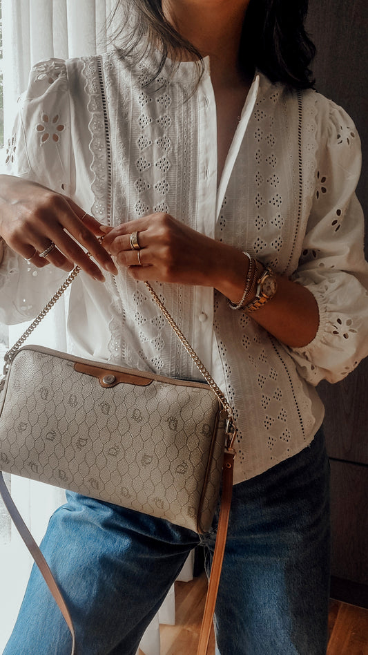 Authentic Vintage Dior Tan Purse on Strap & Chain