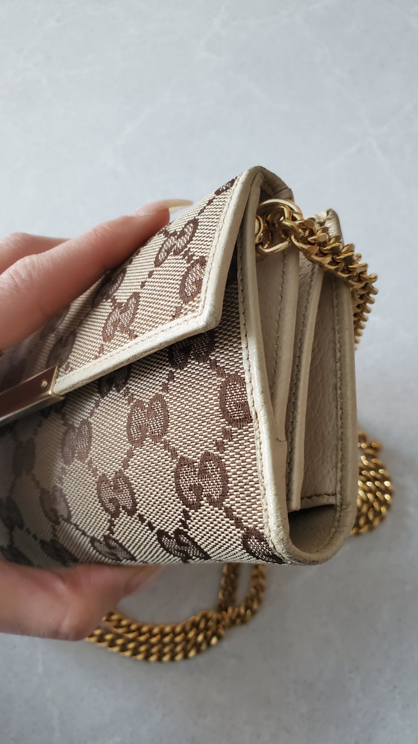 Authentic Gucci Upcycle Brown Wallet on Chain