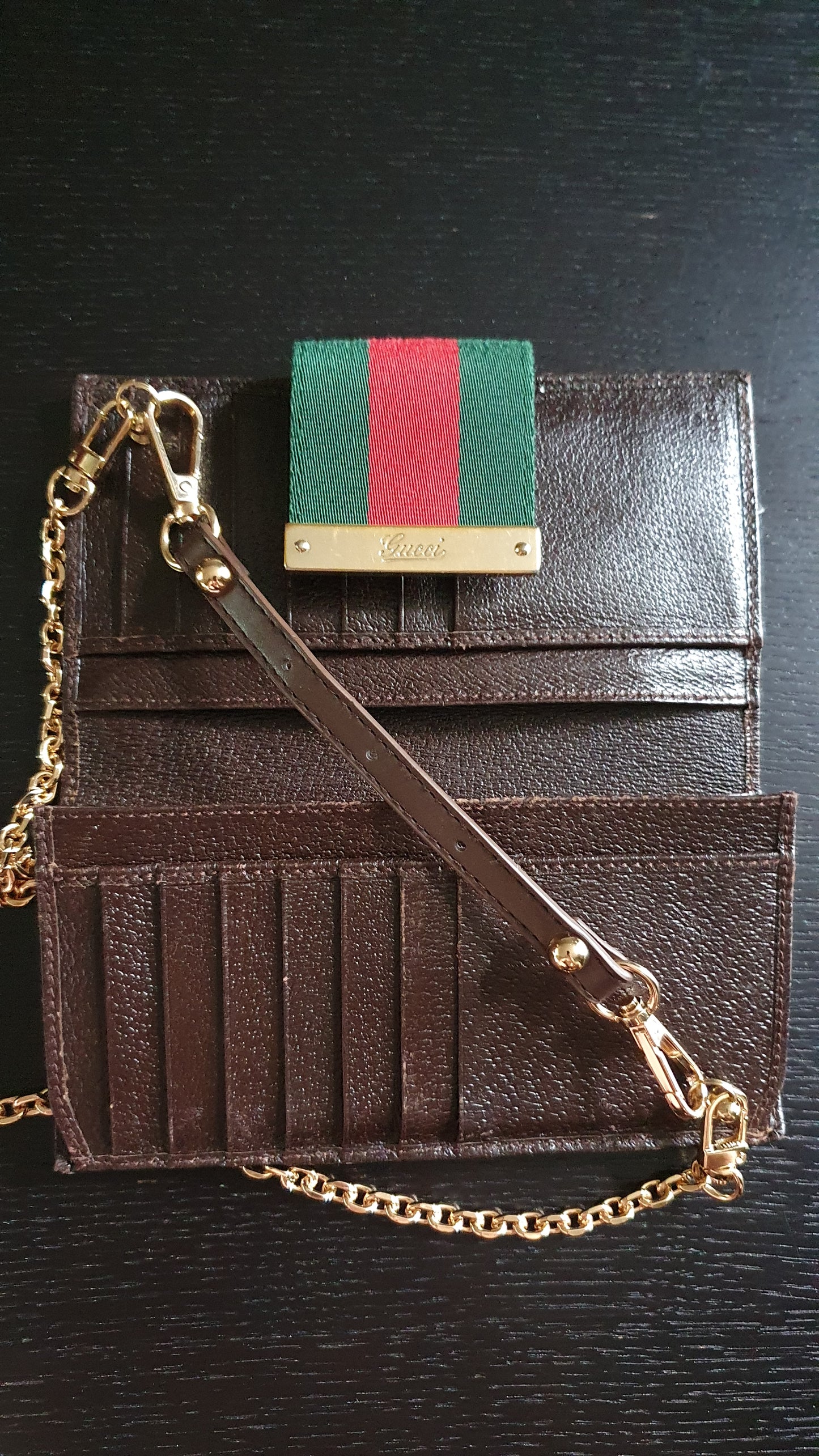 Authentic Gucci Upcycle Canvas Wallet with Strap and Chain