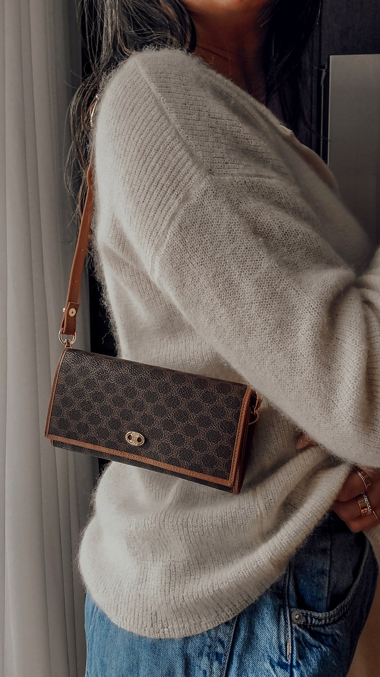 Authentic Vintage Celine Upcycle Shoulder Wallet with Strap