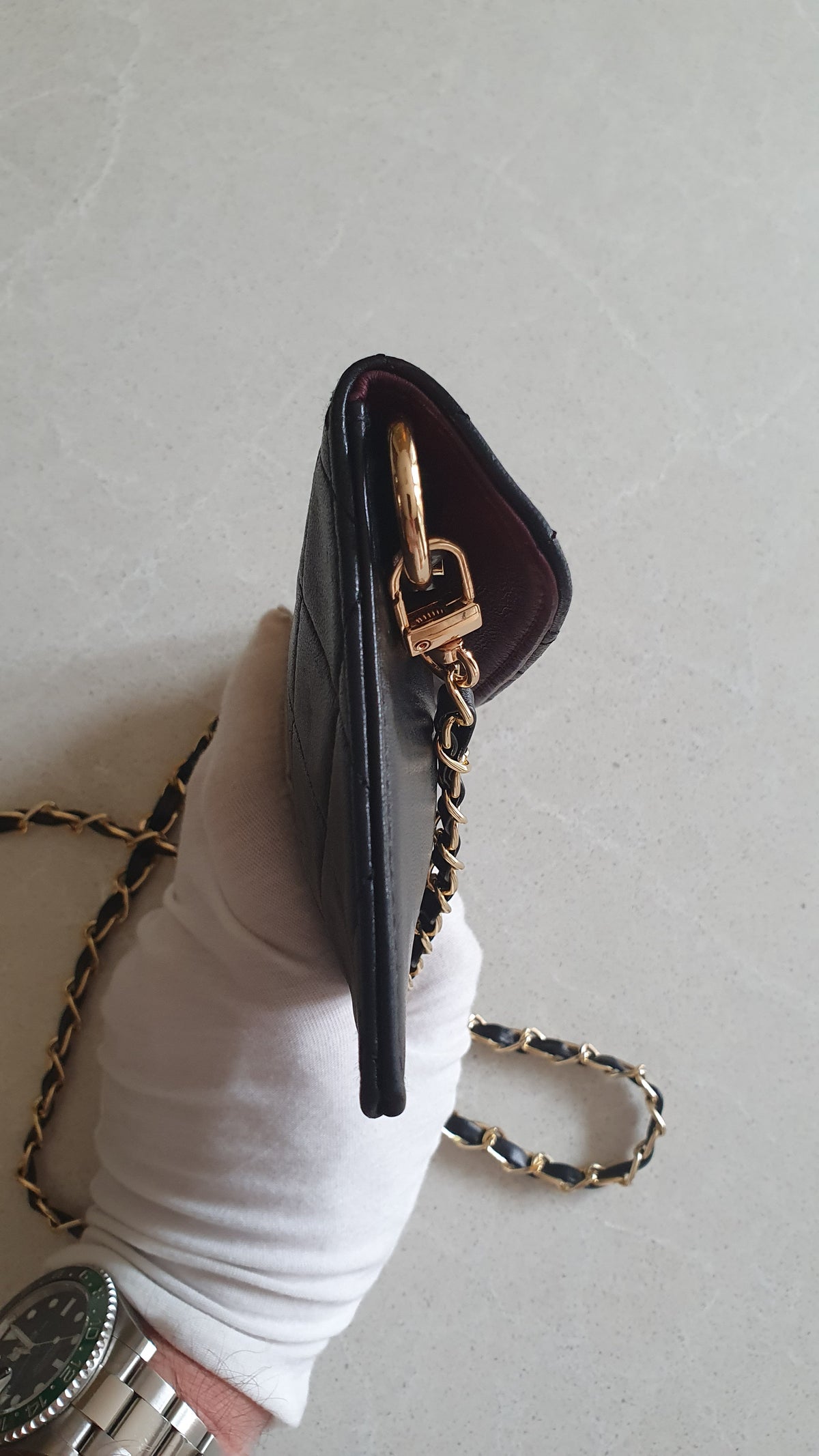 Authentic Vintage Chanel Upcycle Black Leather Flat Clutch with Chain
