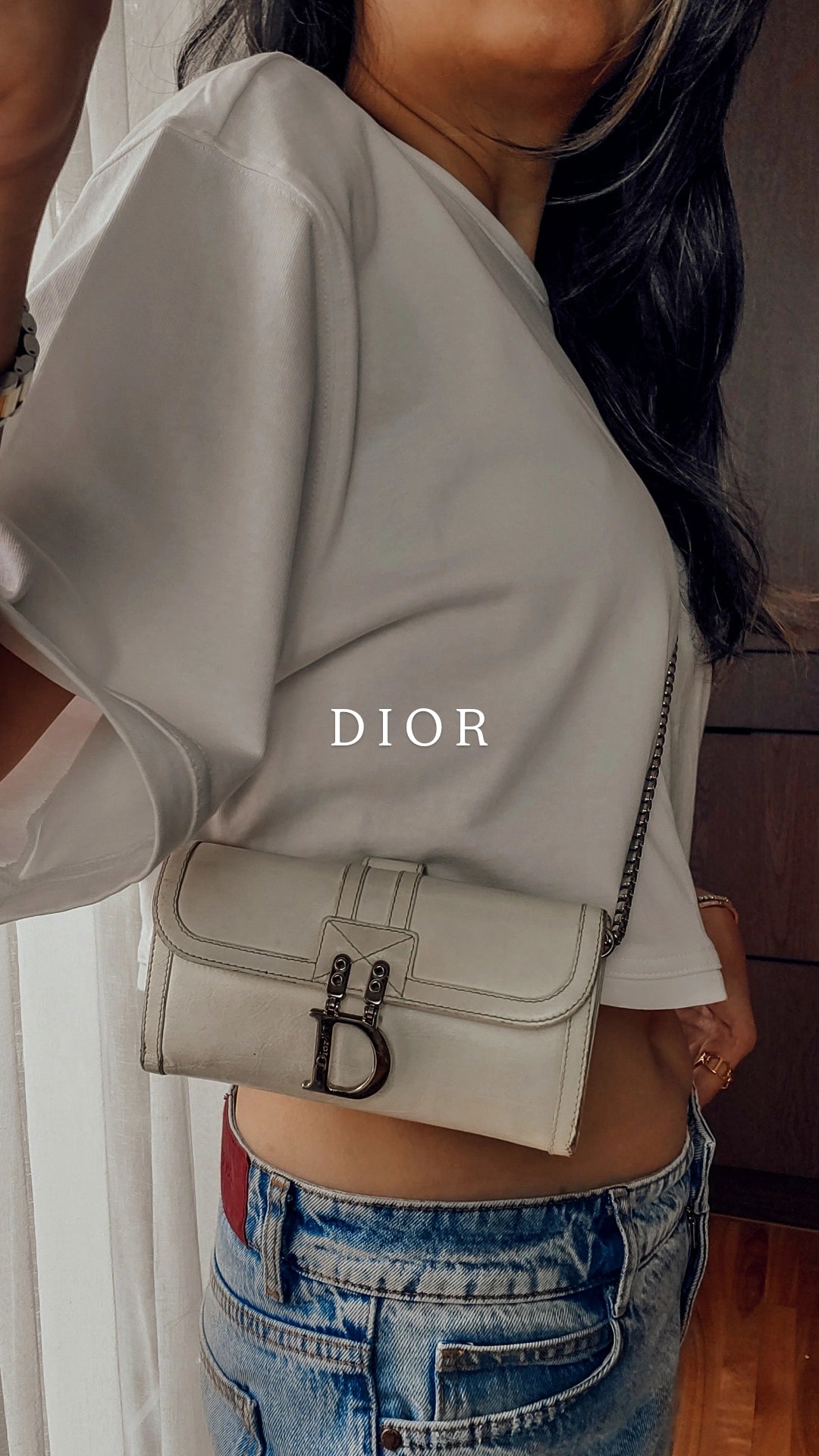 Authentic Vintage Dior Upcycle Cream Wallet with Chain