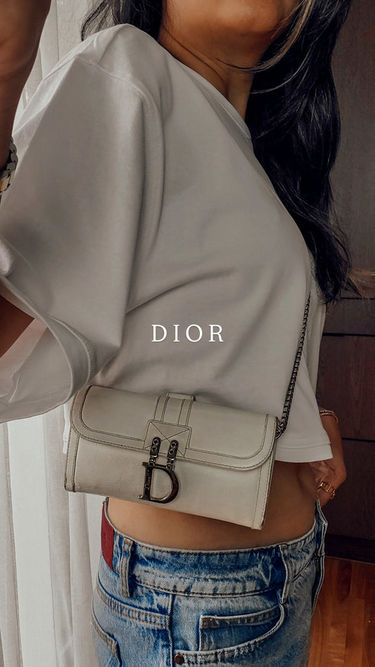 Authentic Vintage Dior Upcycle Cream Wallet with Chain