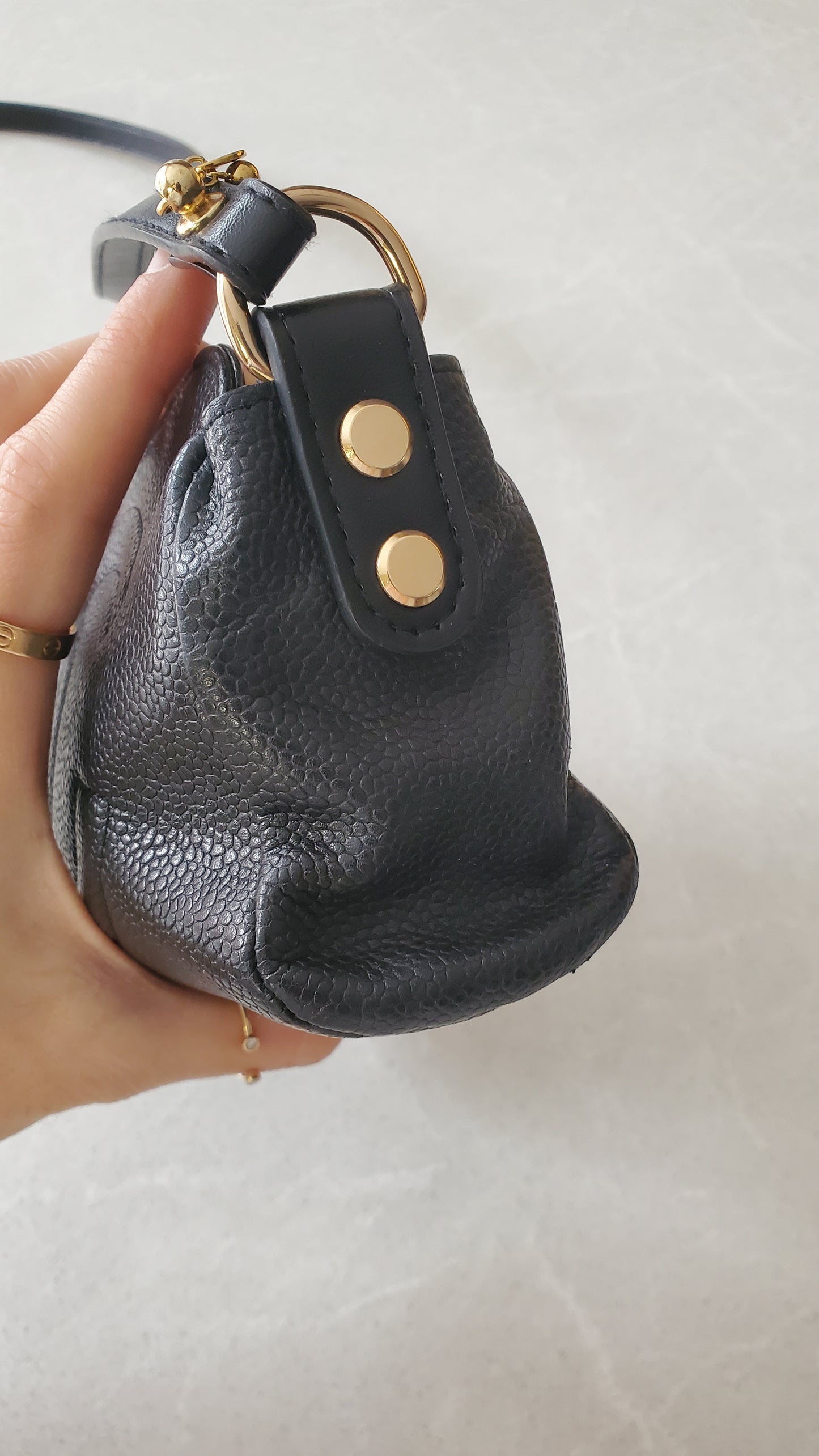 Authentic Vintage Chanel Upcycle Black Caviar Perfect Size Pouch with Strap