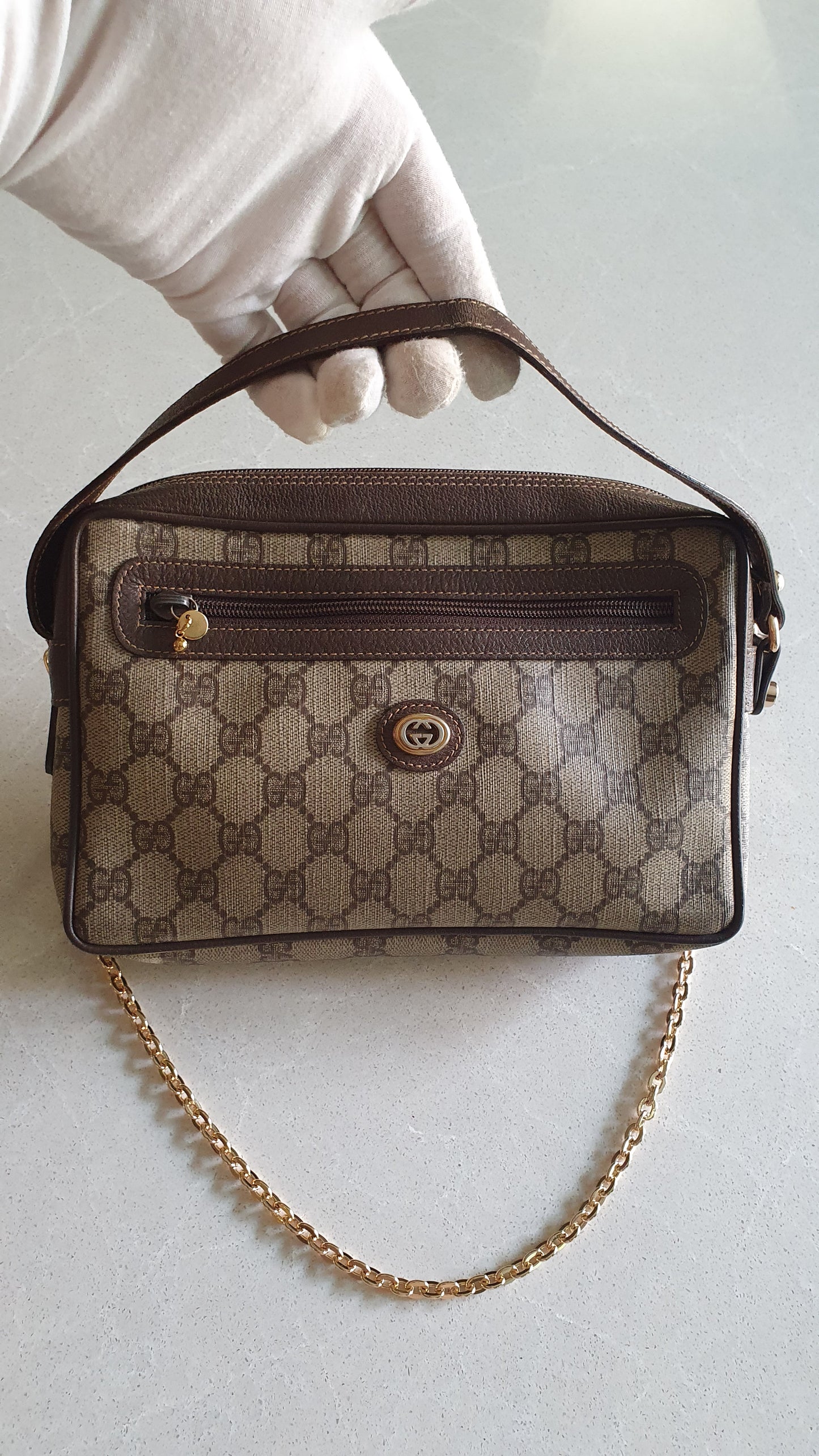 Authentic Vintage Gucci Upcycle Brown Bag with Chain