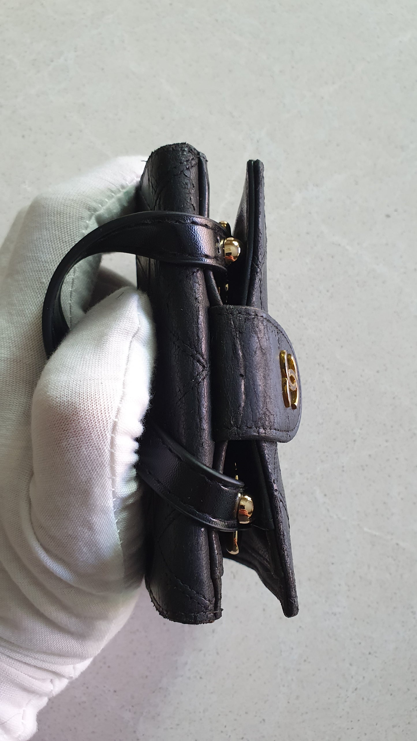 Authentic Chanel Upcycle Small Black Compact Wallet with Single Handle