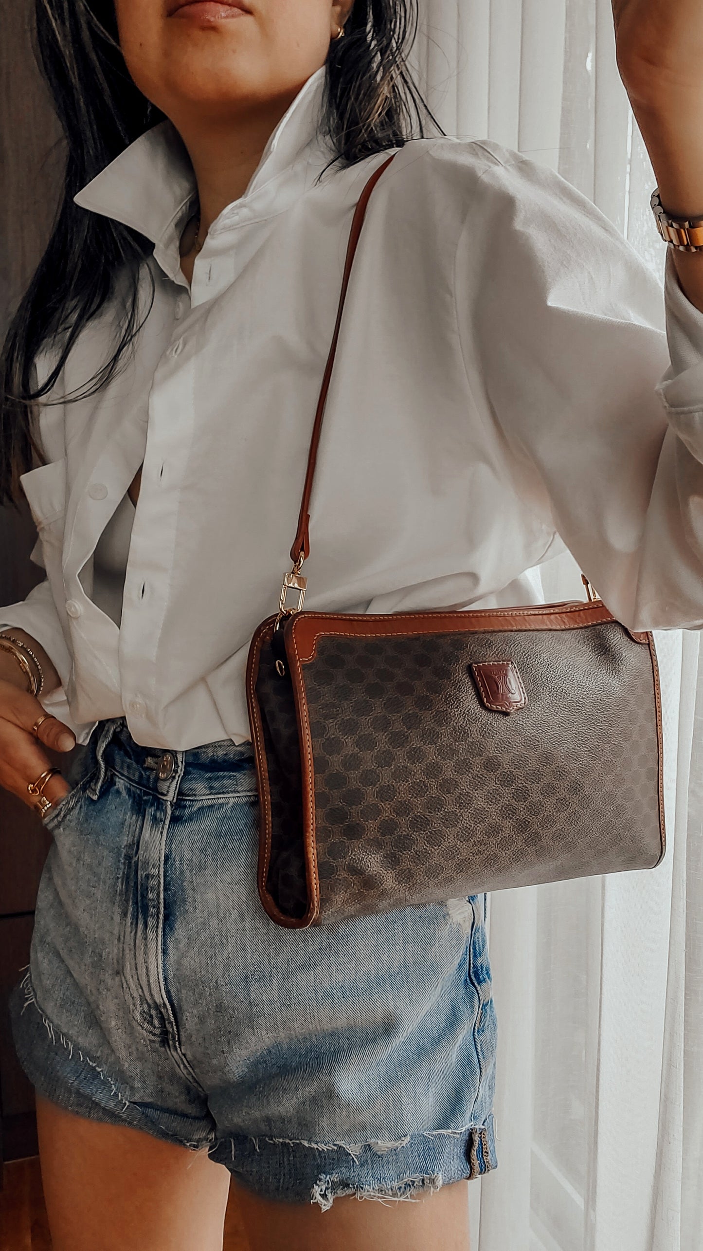 Authentic Vintage Celine (L) Upcycle Brown Shoulder Purse