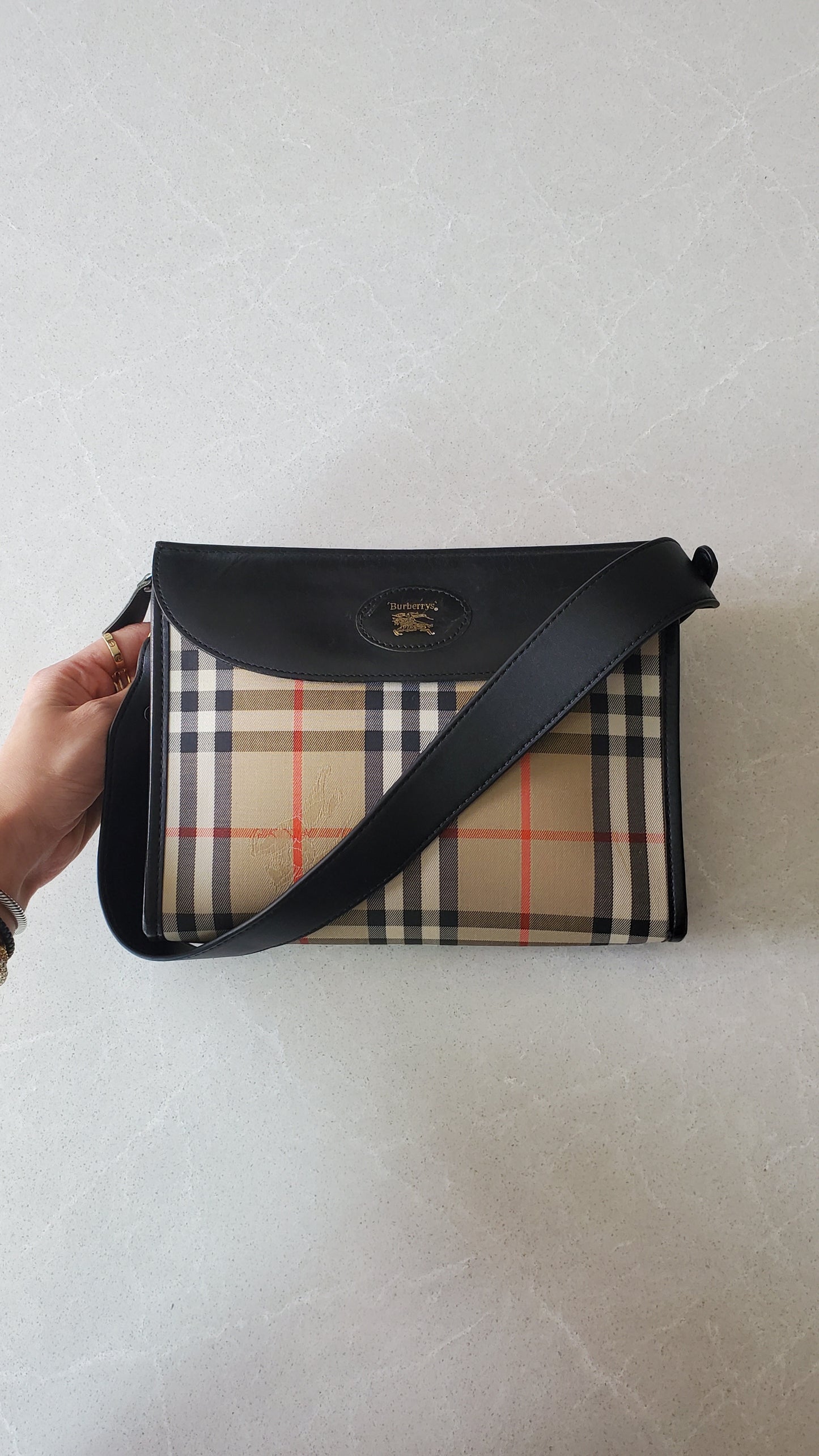 Authentic Burberry Upcycle Black/ Printed Shoulder Purse with Strap