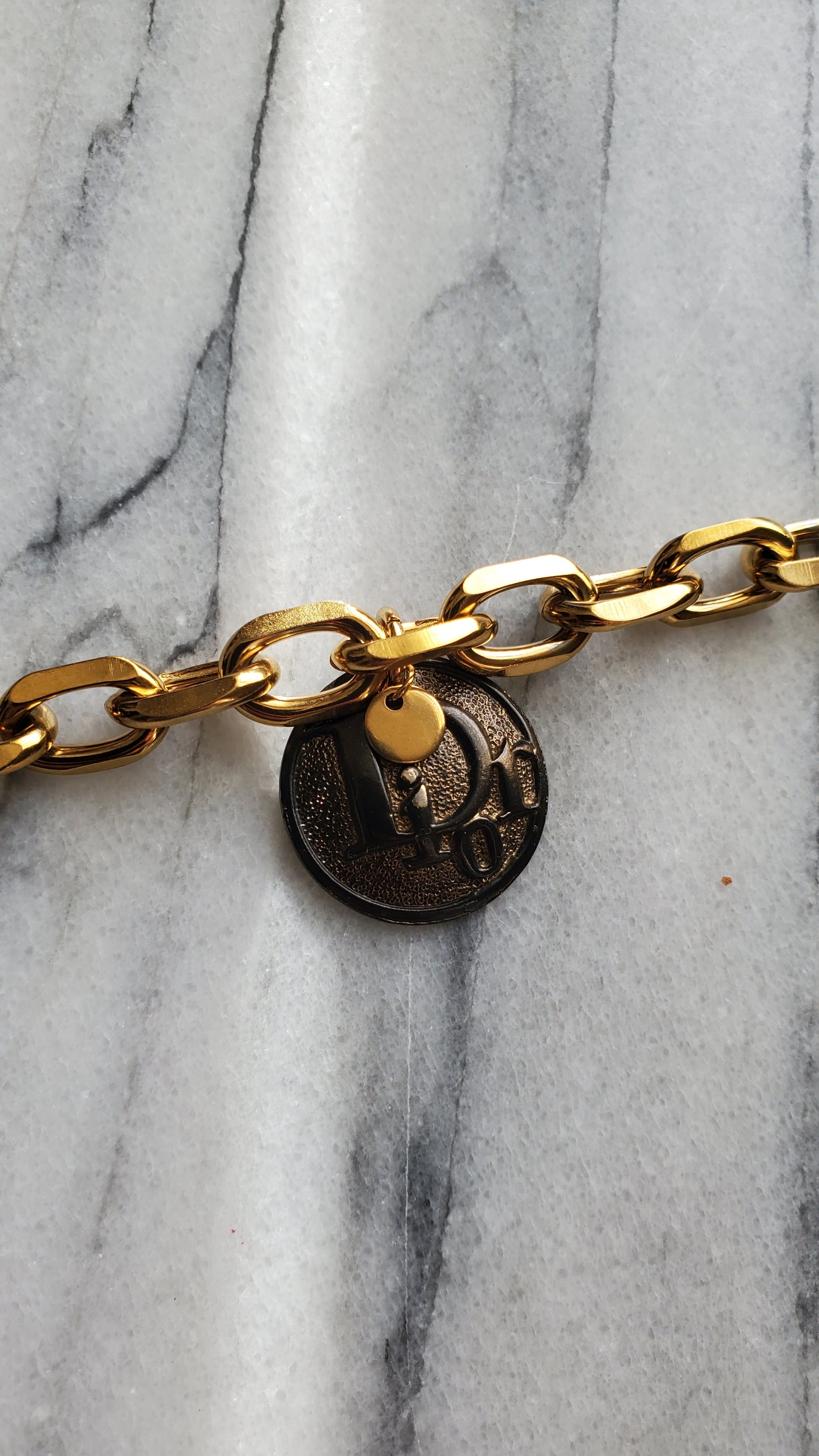 Authentic Vintage Christian Dior Button Upcycle Gold Chunky Necklace