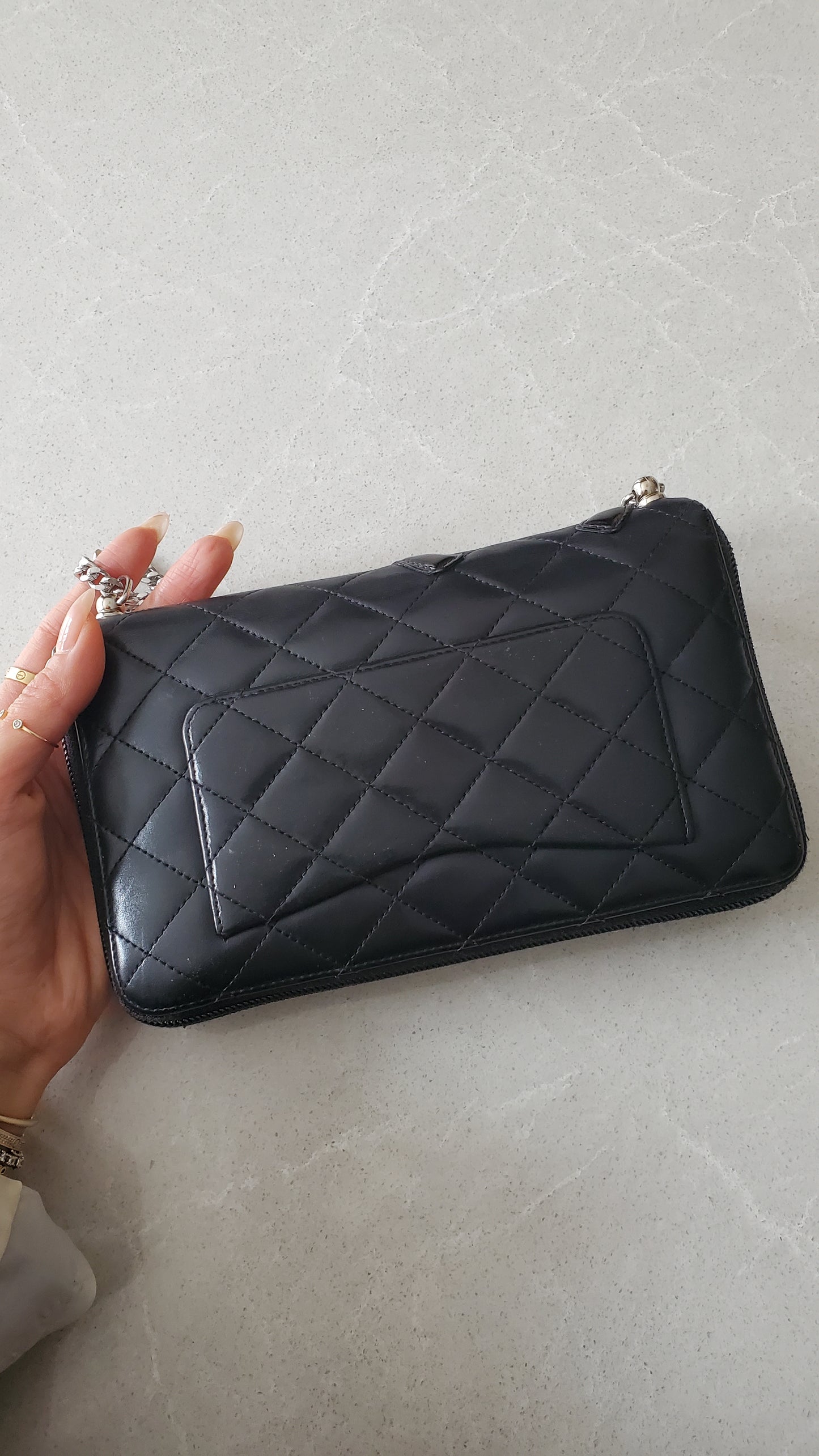 Authentic Vintage Chanel Upcycle Large Zip Wallet on Chain