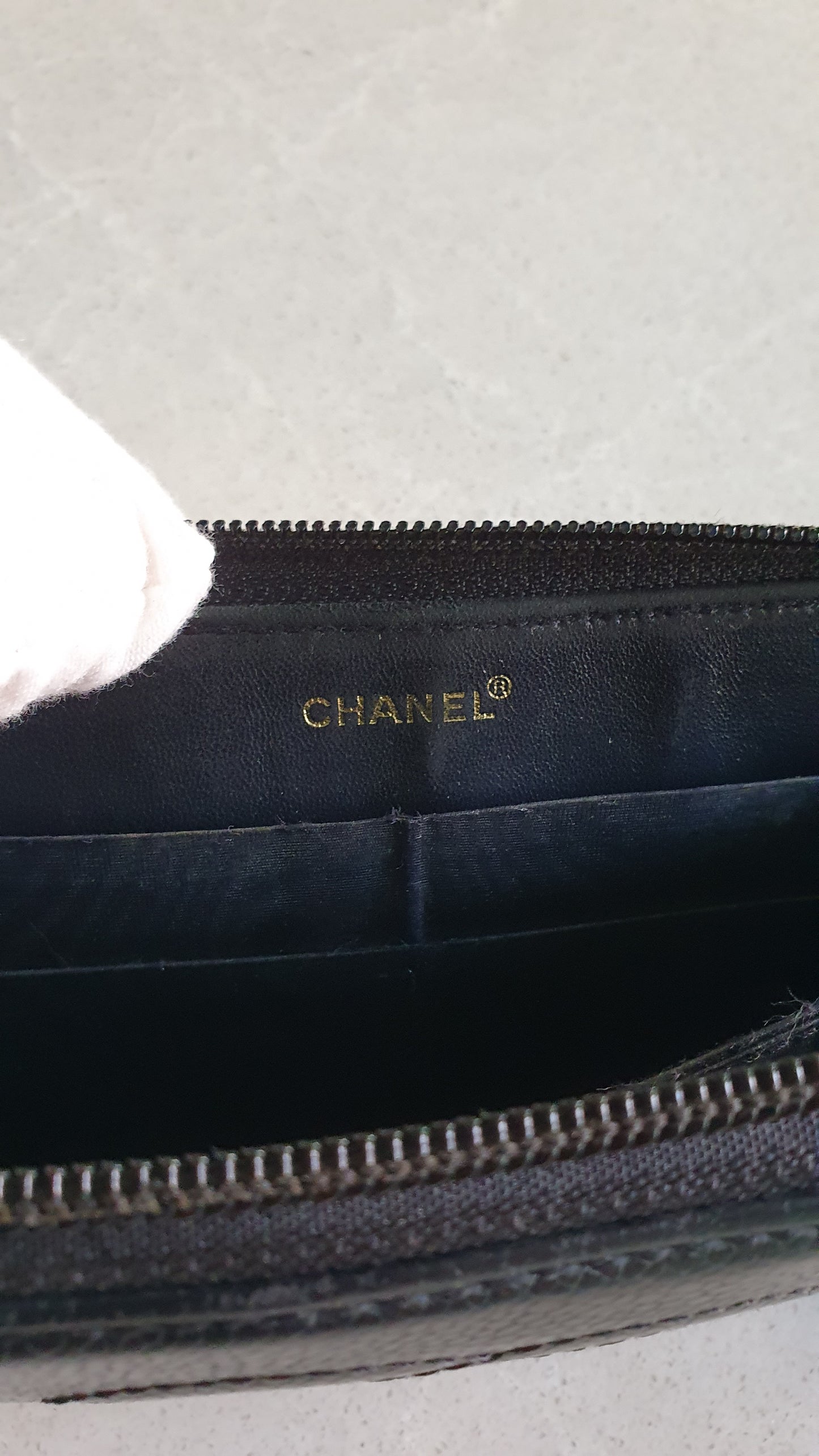 Authentic Chanel Upcycle Black Caviar Wallet with Shoulder Straps