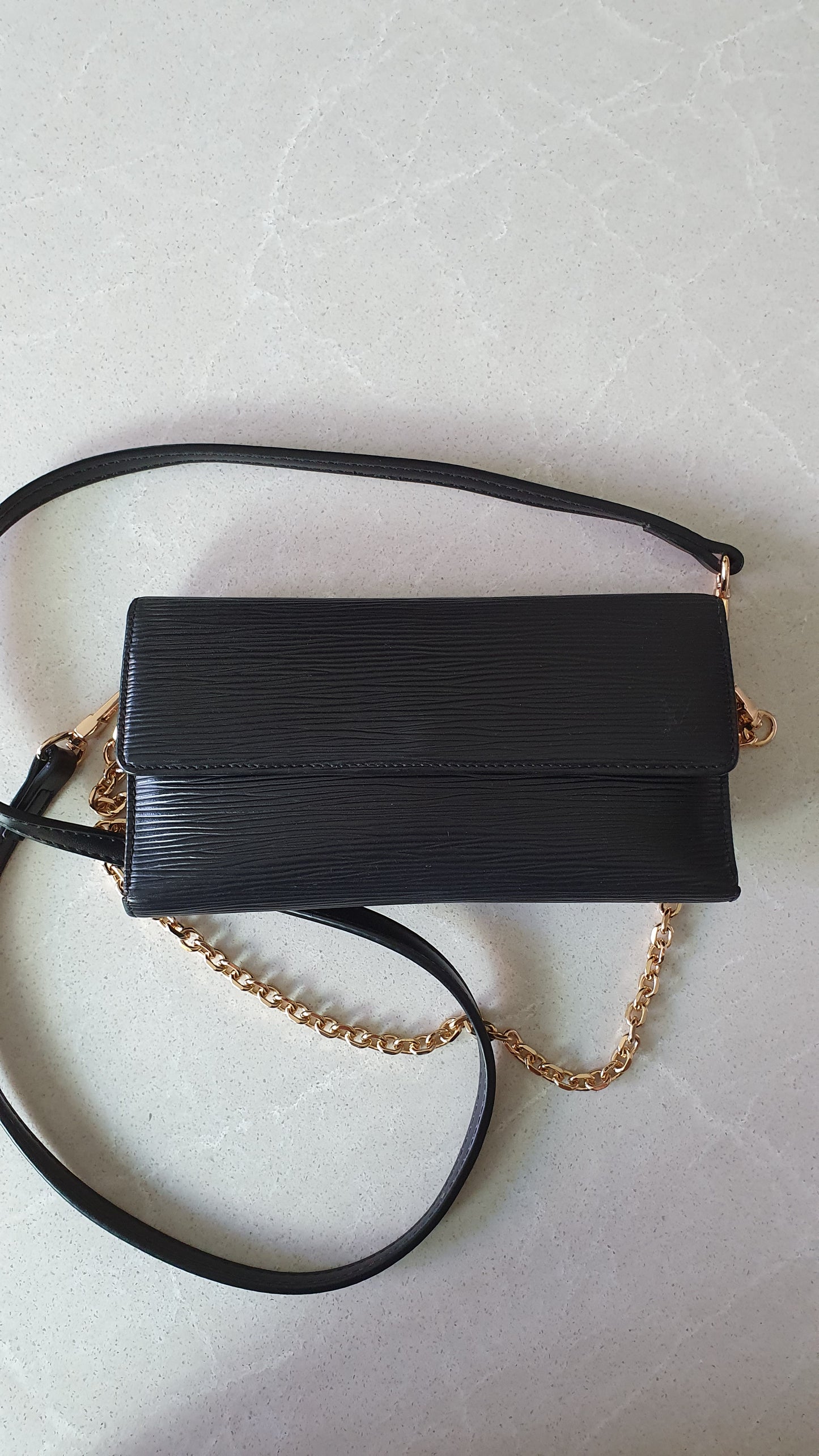 Authentic Louis Vuitton Upcycle Long Black Epi Wallet on Strap & Chain