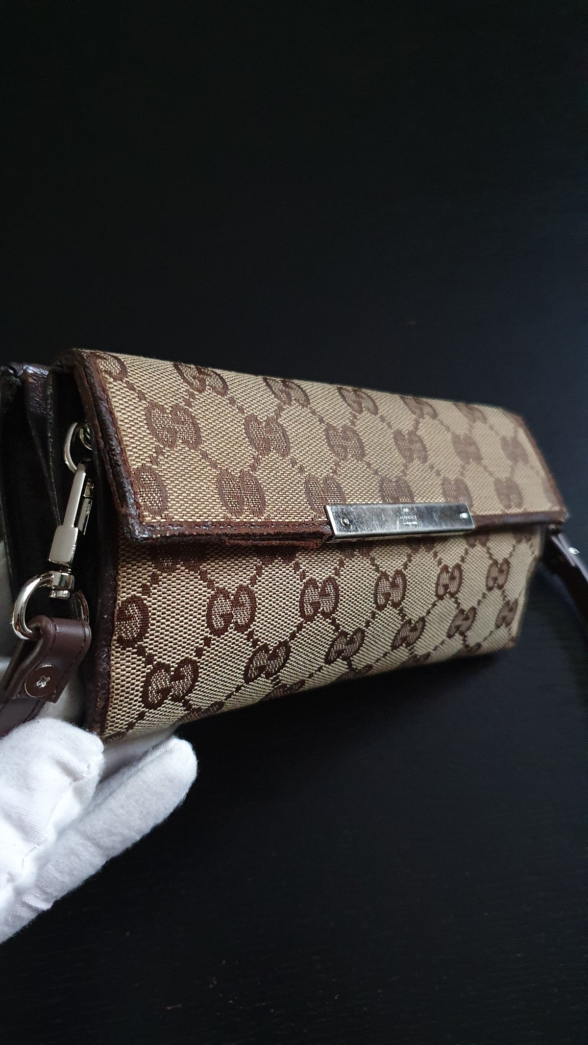 Authentic Gucci Upcycle Brown Wallet with Shoulder Strap