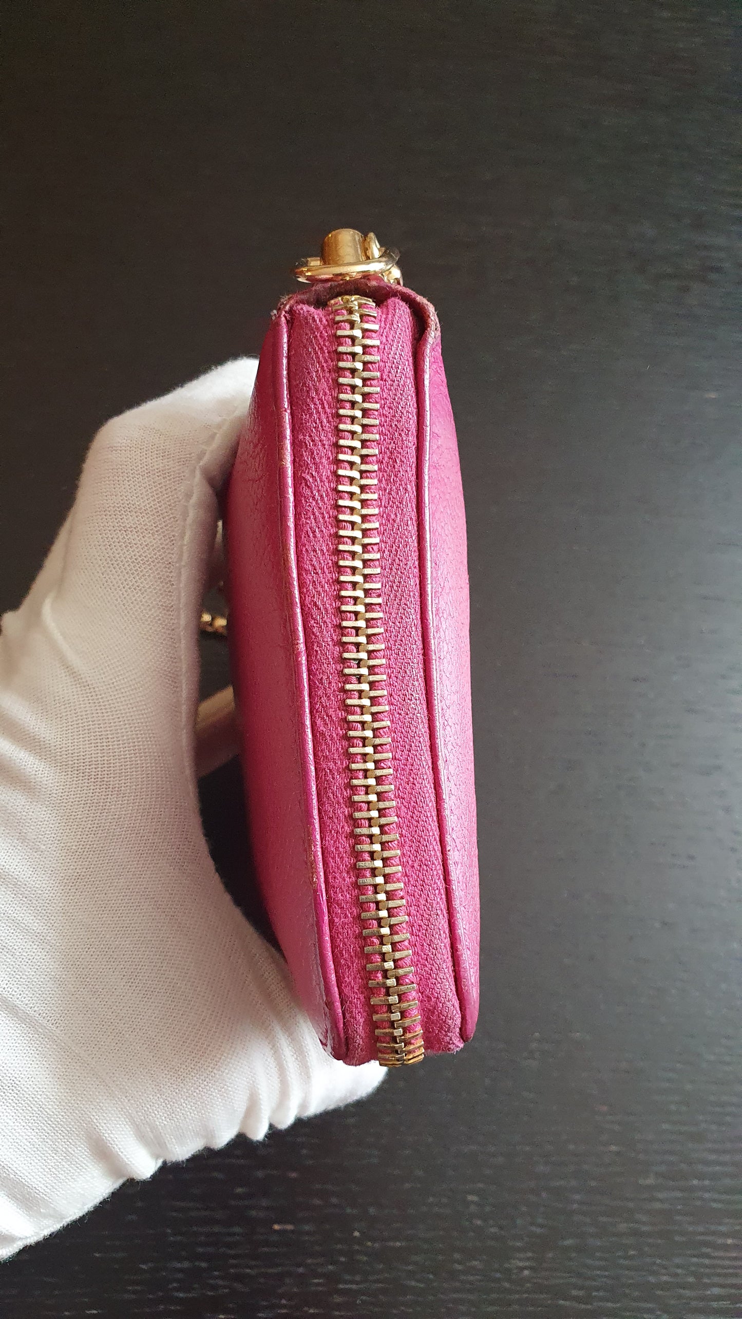 Authentic Chanel Upcycle Pink Caviar Zip Wallet with Shoulder Chain
