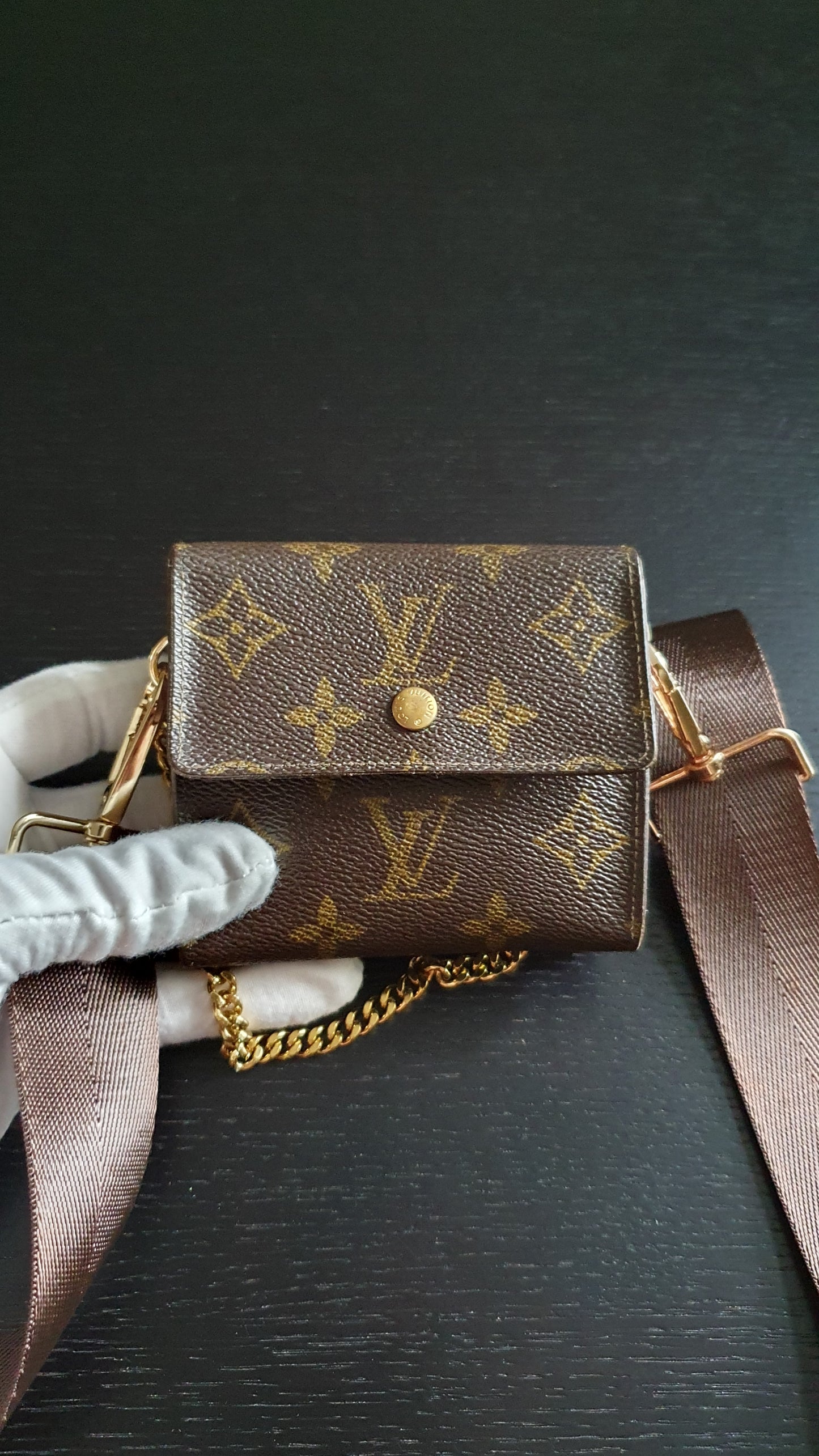 Authentic Vintage Louis Vuitton (2) Upcycle Small Wallet on Chain & Strap